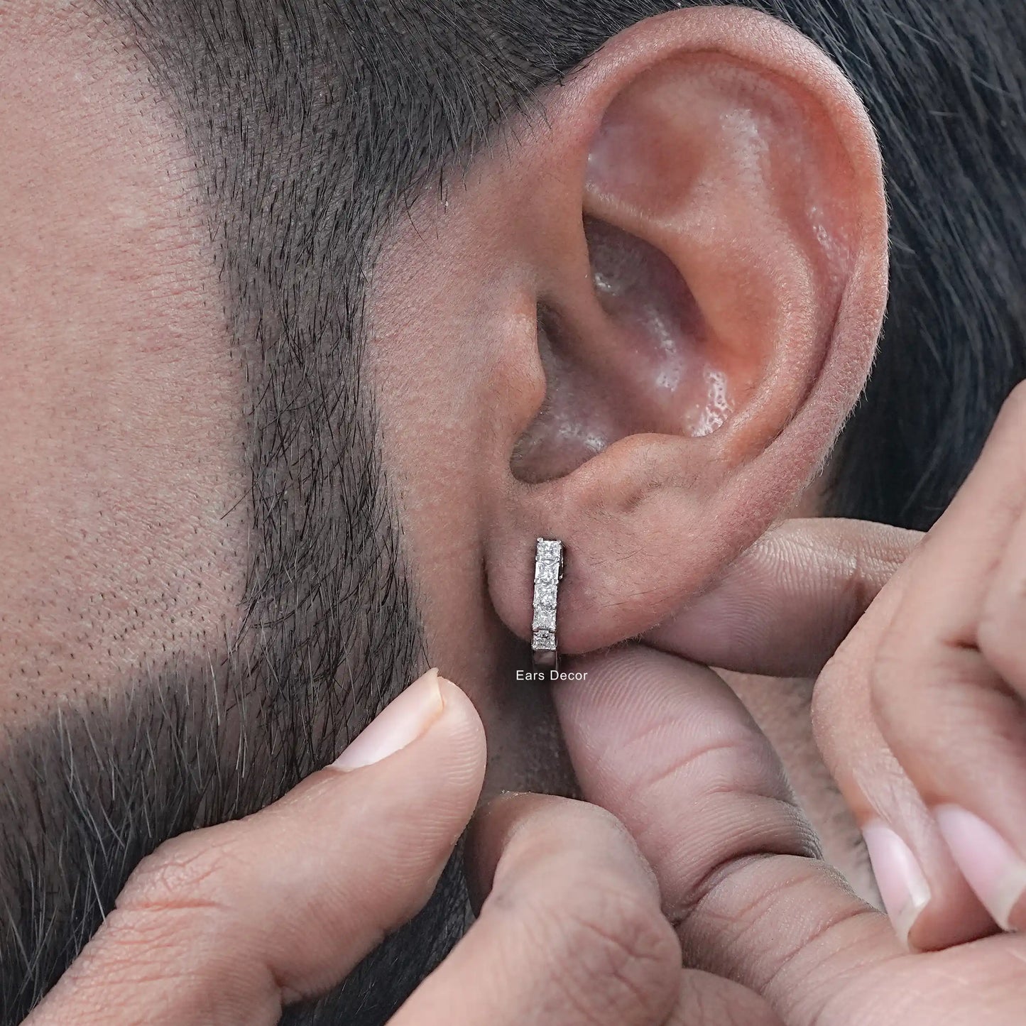 Princess Cut Lab Grown Diamond Men's Hoop Earrings