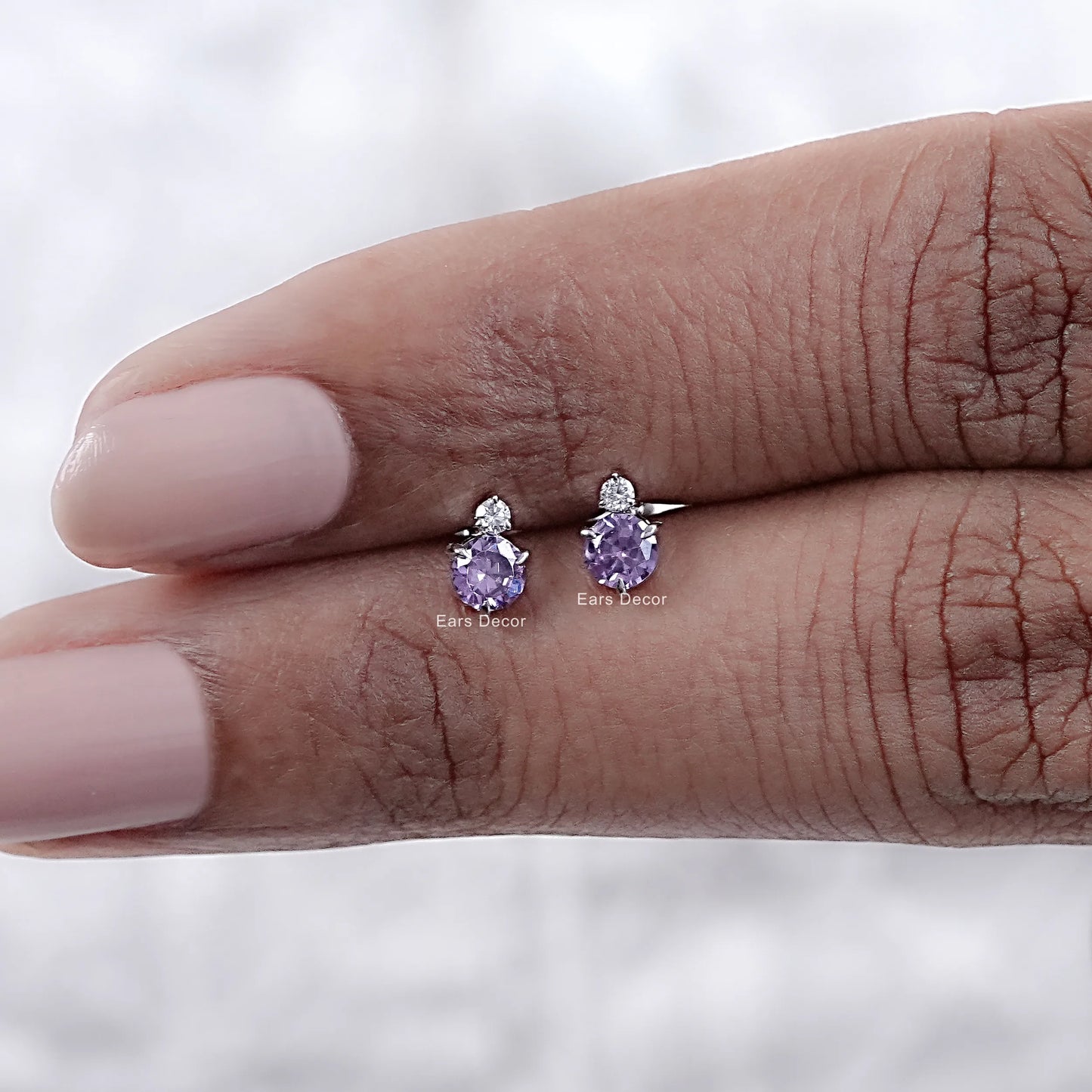 Amethyst And Natural Diamond Duo Stud Earrings