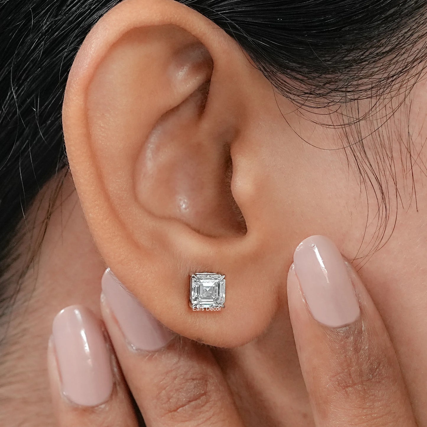 Asscher Cut Natural Diamond Dainty Stud Earrings