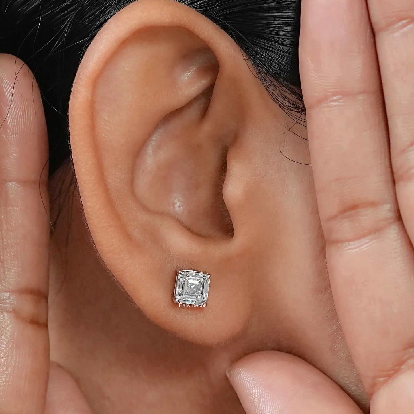 Asscher Cut Natural Diamond Dainty Stud Earrings