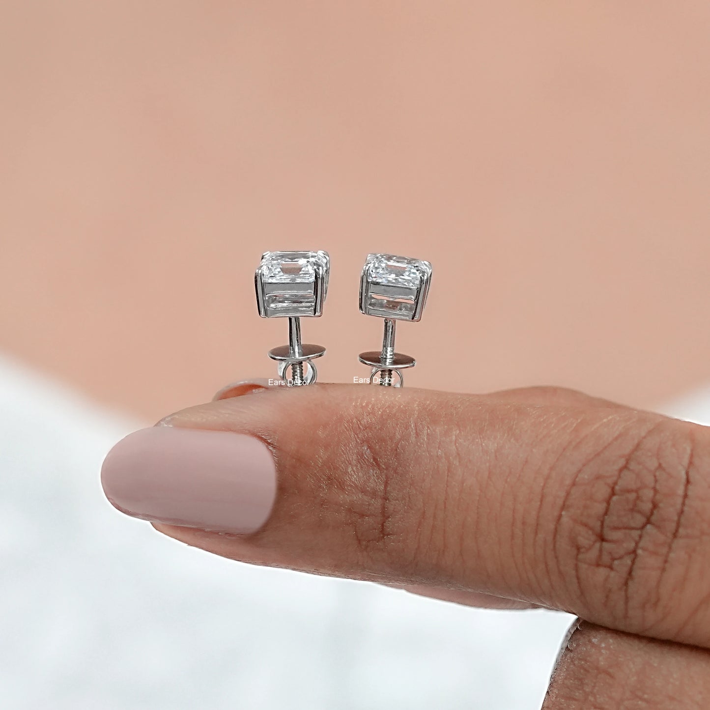 Colourless Asscher Moissanite Solitaire Stud Earrings