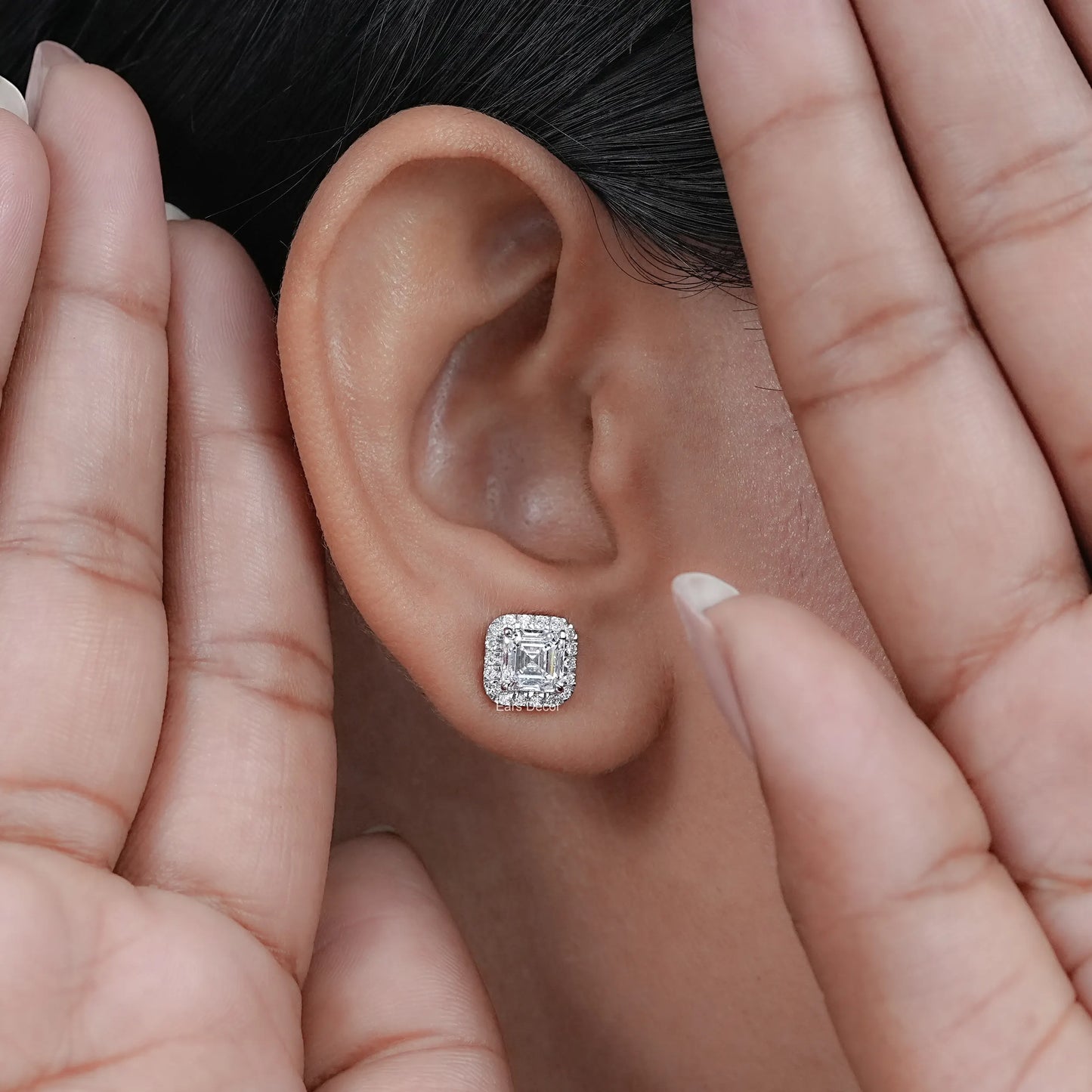 Asscher Cut Halo Lab Diamond Stud Earrings