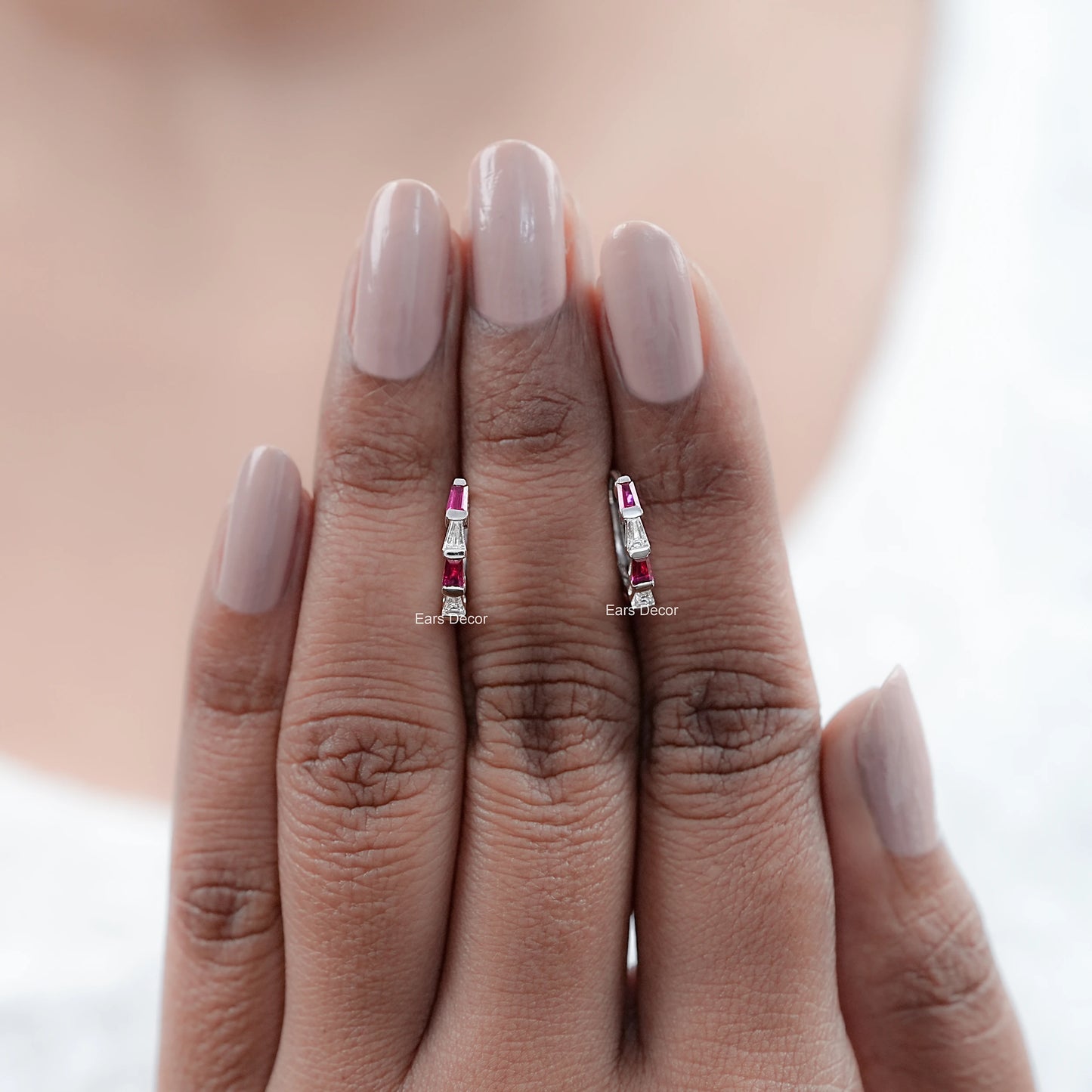 Ruby Tapered Baguette And Diamond Hoop Earrings