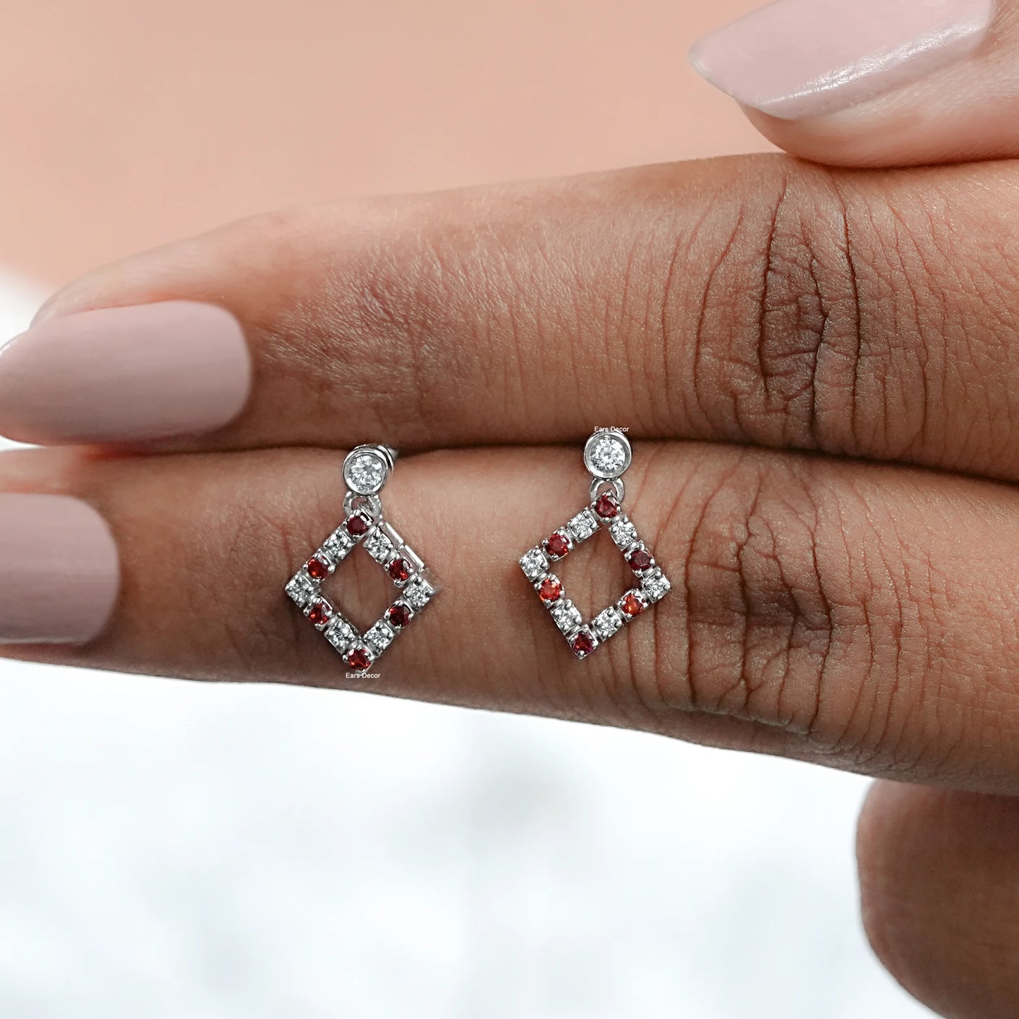 Bezel Set Round Ruby Gemstone Accent Drop Earrings