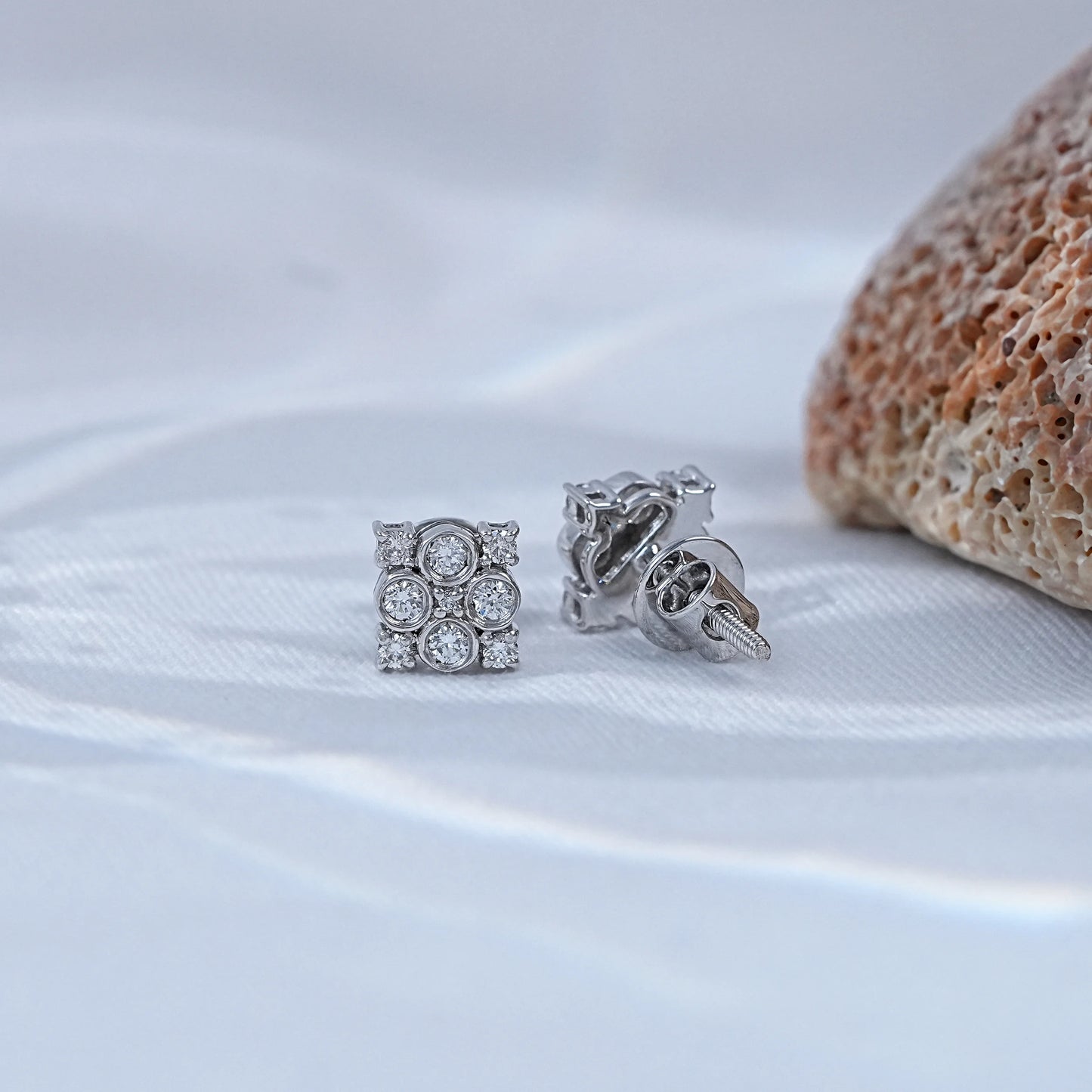 Bezel Set Round Cut Lab Diamond Cluster Stud Earrings