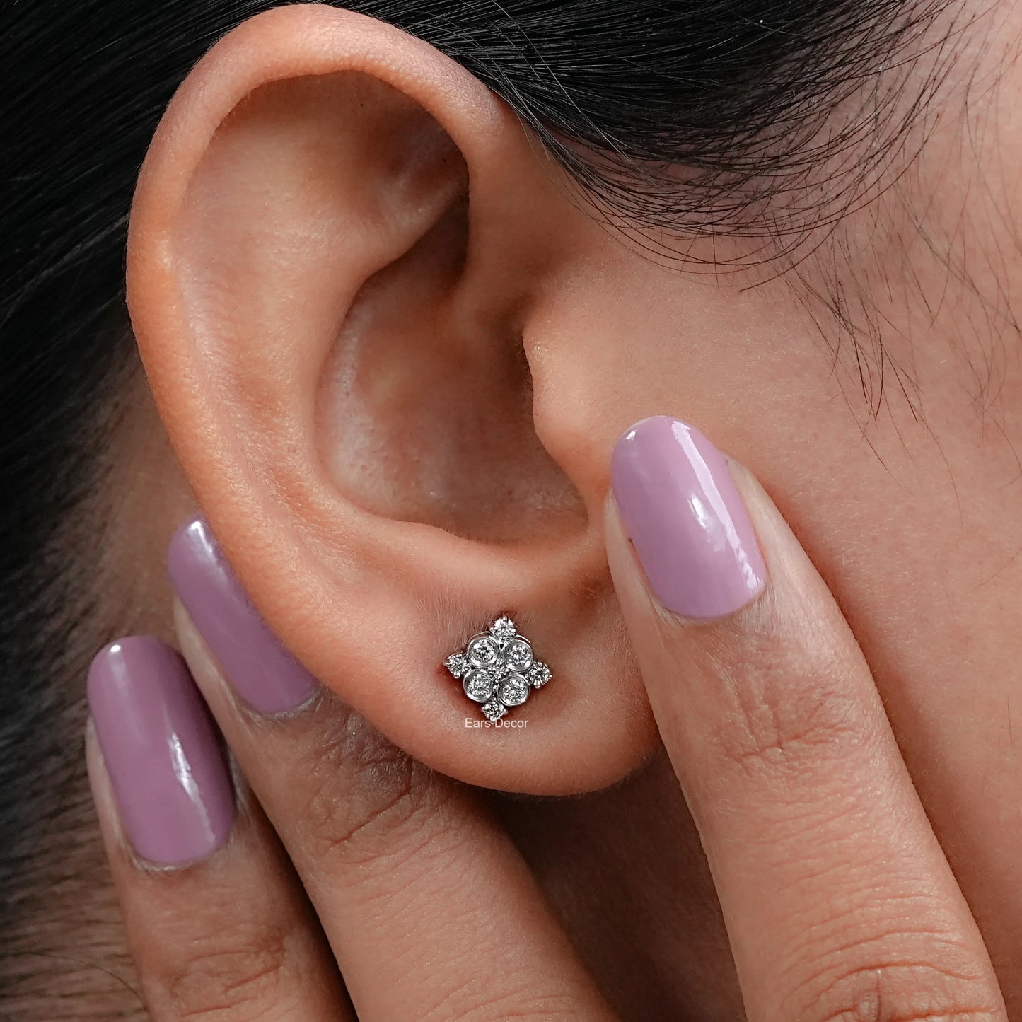 Bezel Set Round Cut Lab Diamond Cluster Stud Earrings
