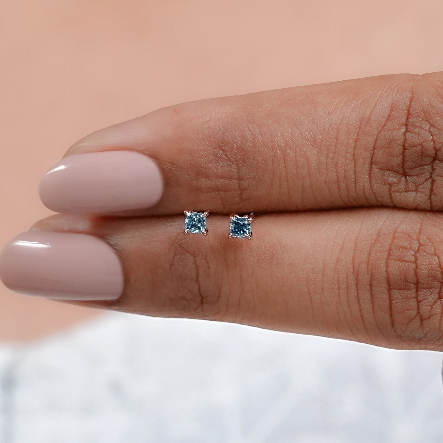 Princess Cut Lab Blue Diamond Stud Earrings