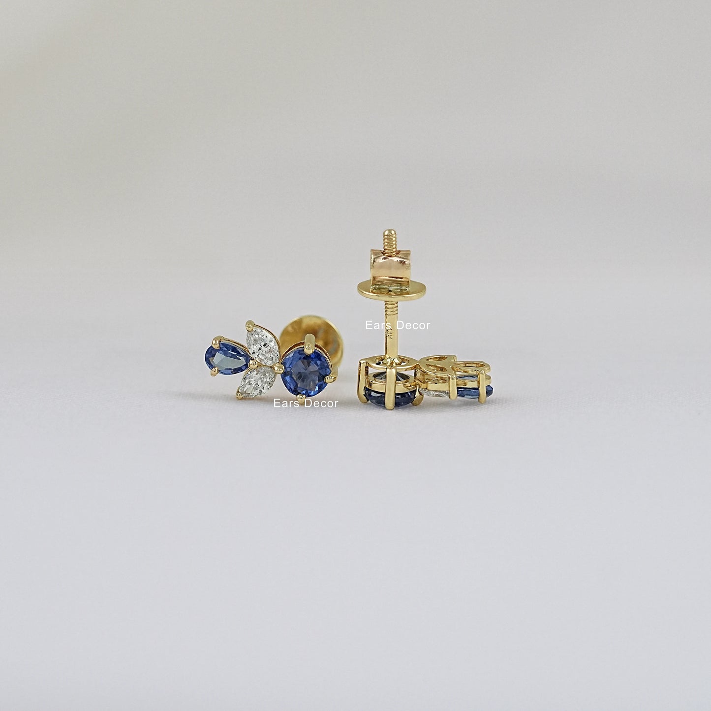 Blue Pear And Round Gemstone Cluster Set Earring