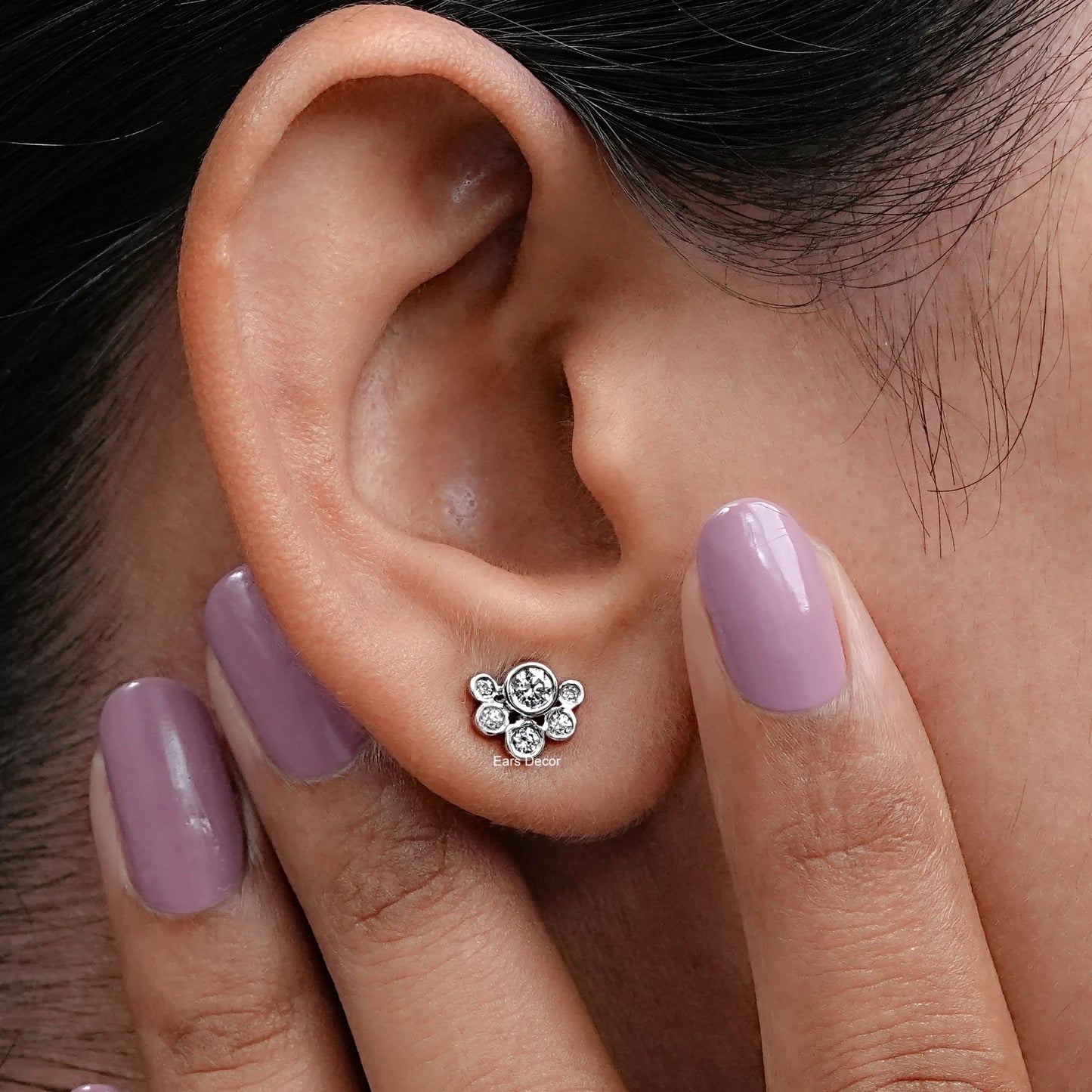 Bezel Set Round Cut Lab Diamond Half Halo Stud Earrings