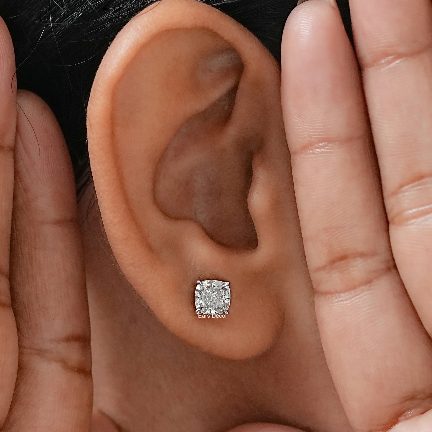 Cushion Cut Natural Diamond Solitaire Stud Earrings