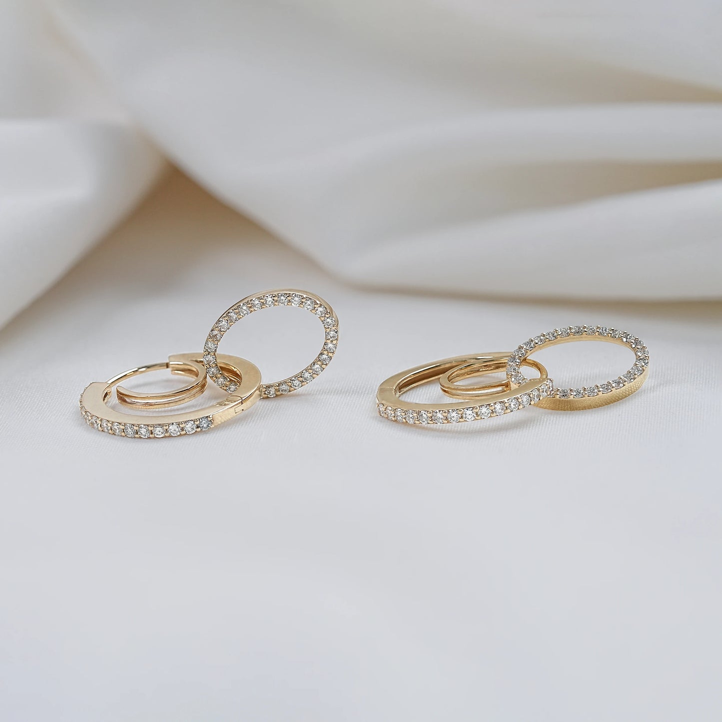 Double Link Open Circle Round Lab Diamond Hoop Earrings