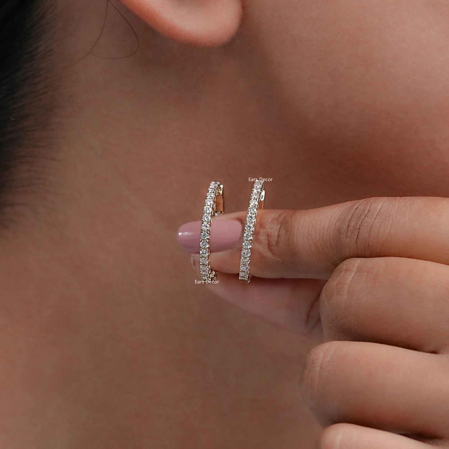 Round Cut Natural Diamond In-Out Hoop Earrings