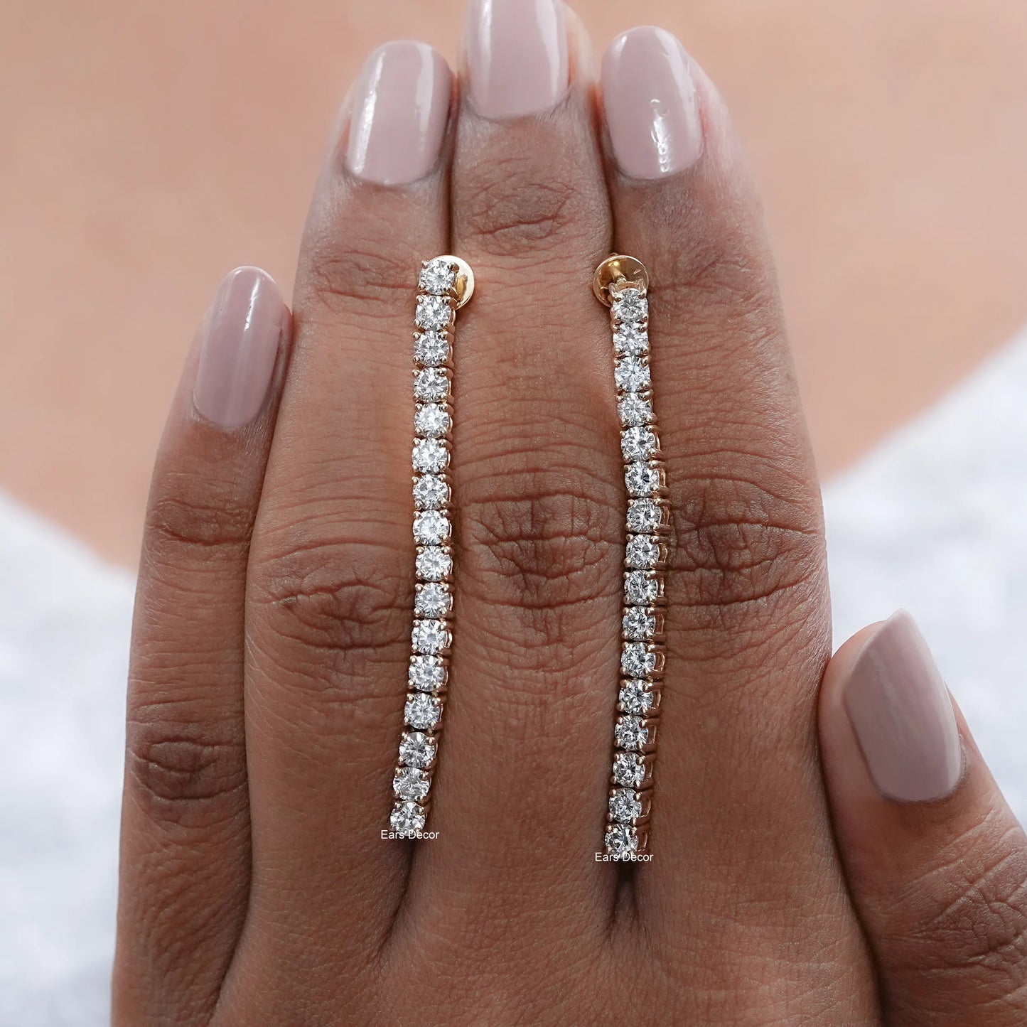 Lab Grown Round Diamond Linear Drop Earrings