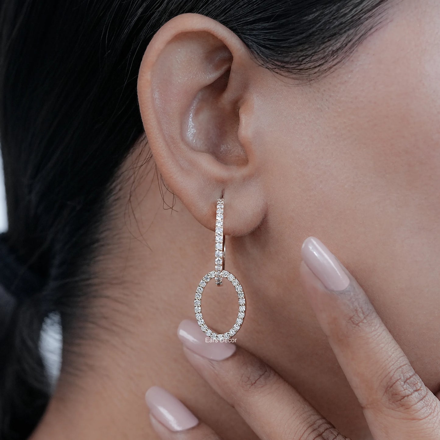 Double Link Open Circle Round Lab Diamond Hoop Earrings