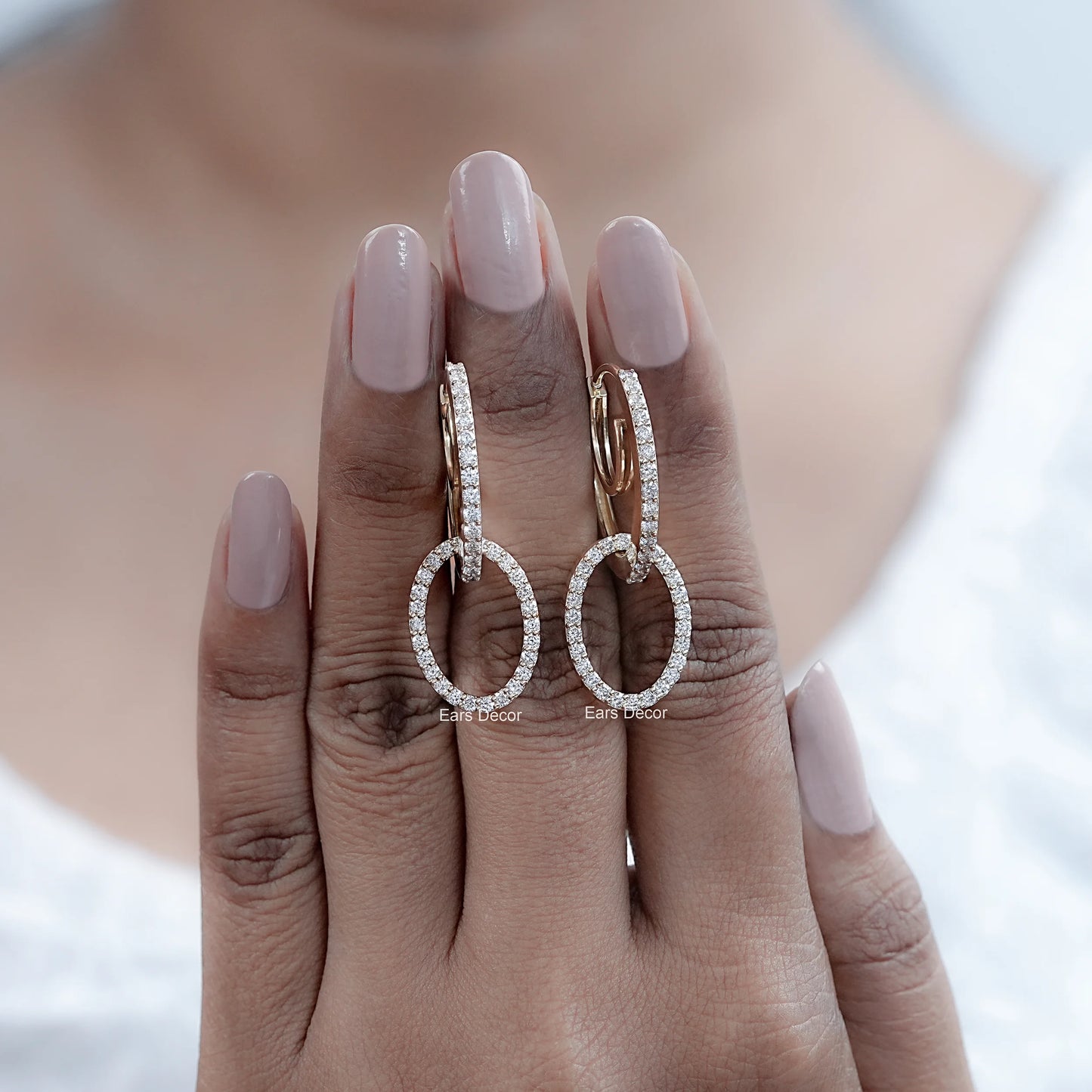 Double Link Open Circle Round Lab Diamond Hoop Earrings