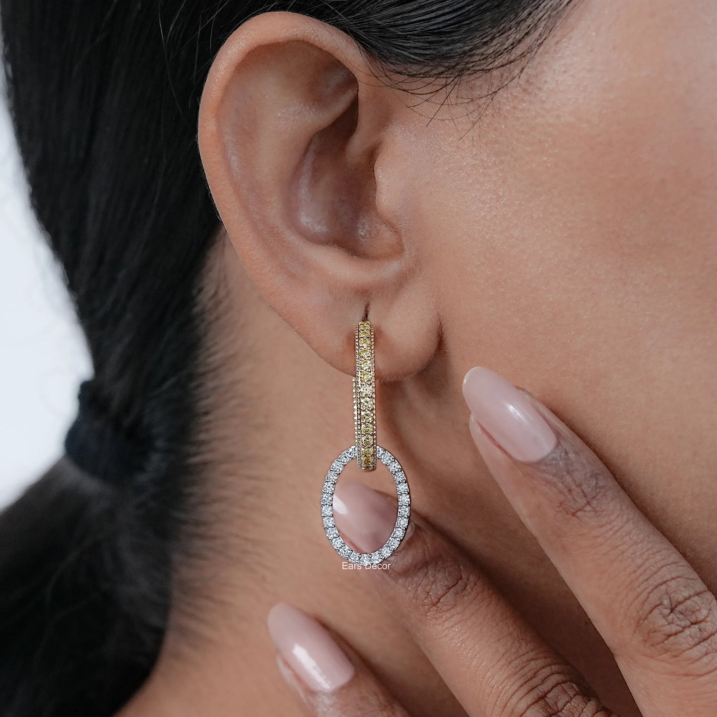 Yellow Round Cut Lab Diamond Double Link Hoop Earrings