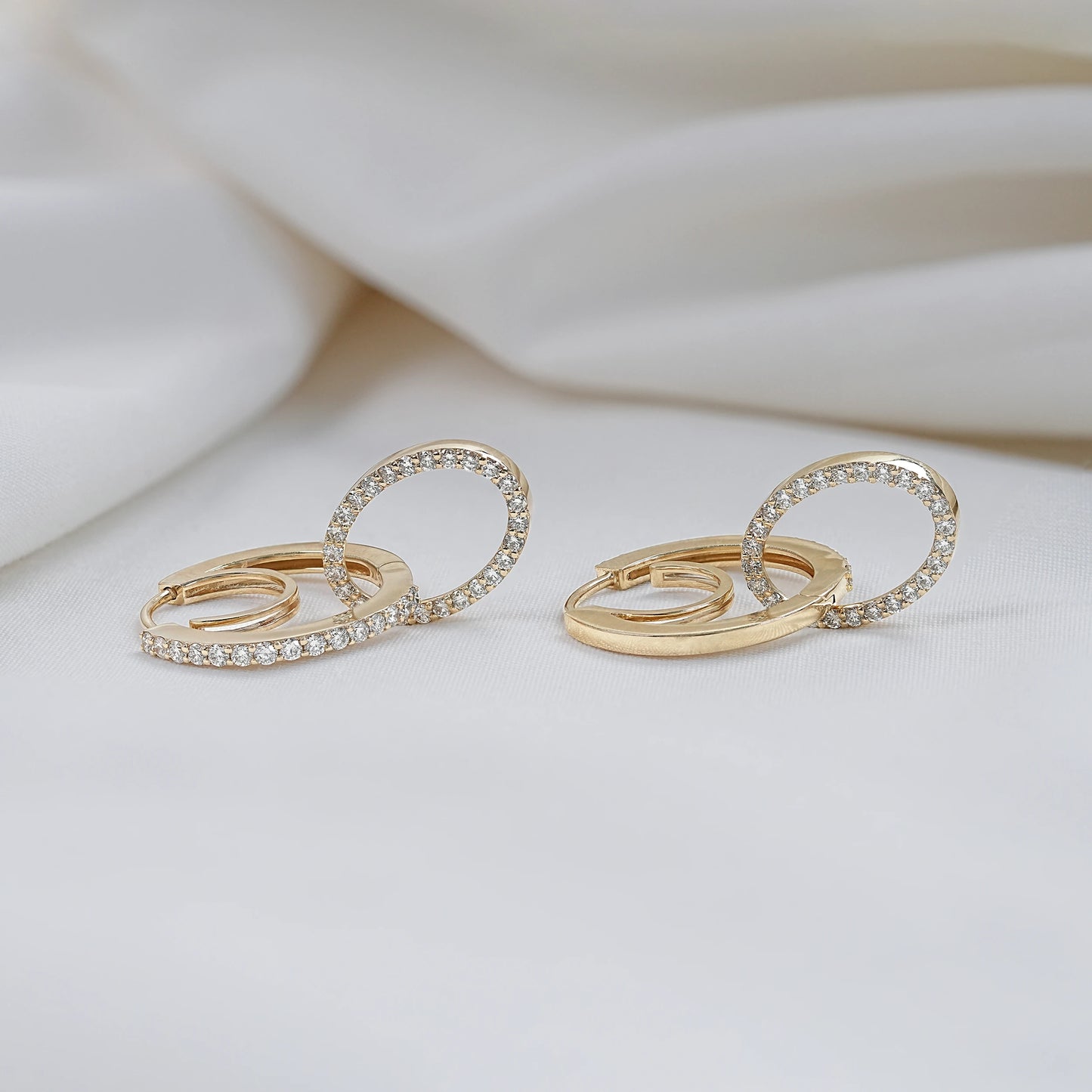 Double Link Open Circle Round Lab Diamond Hoop Earrings