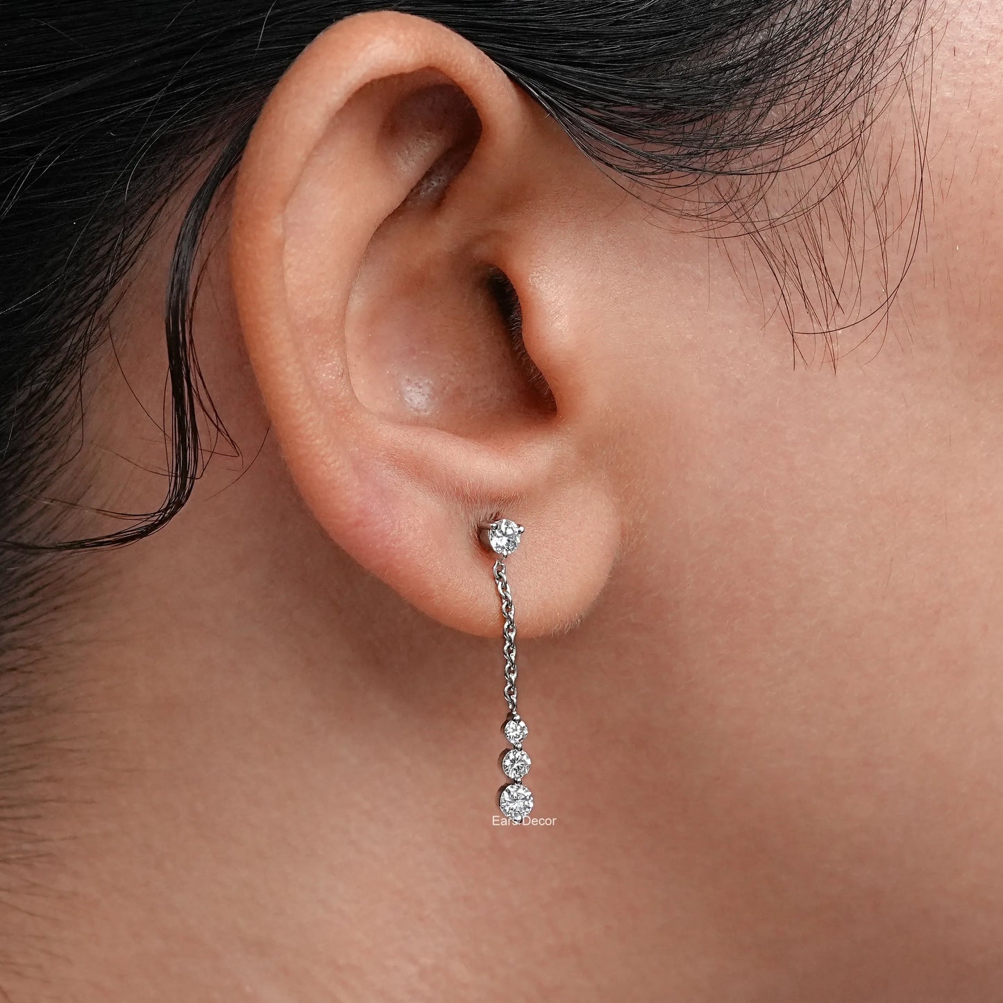 Round Lab Diamond Cable Chain Drop Earrings