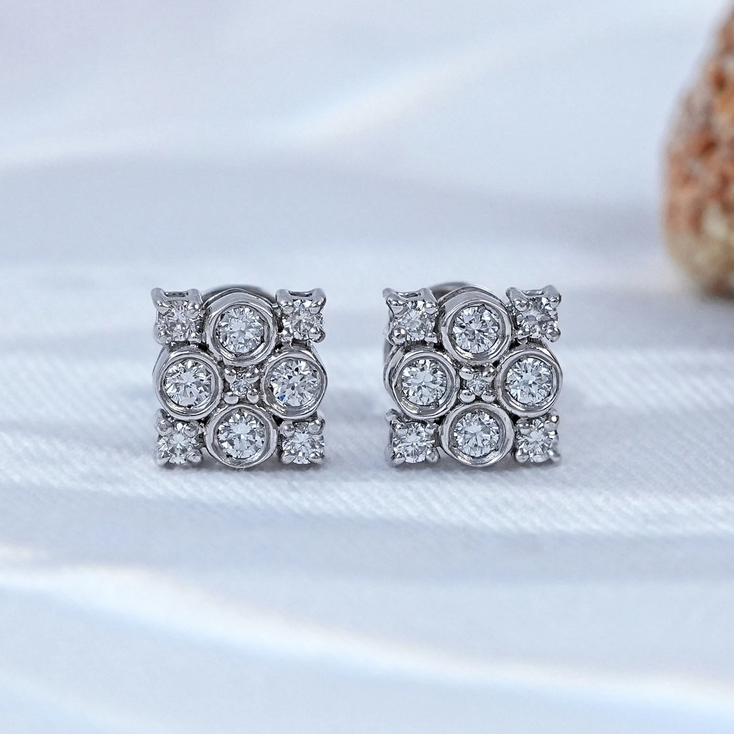 Bezel Set Round Cut Lab Diamond Cluster Stud Earrings