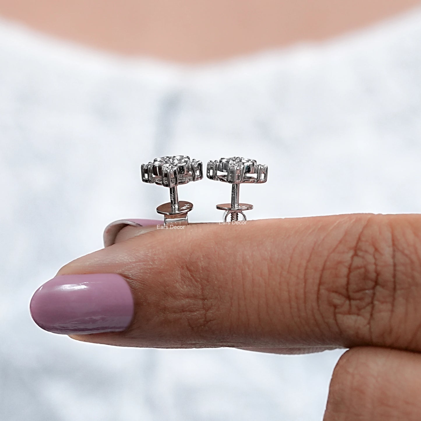 Bezel Set Round Diamond Cluster Stud Earrings