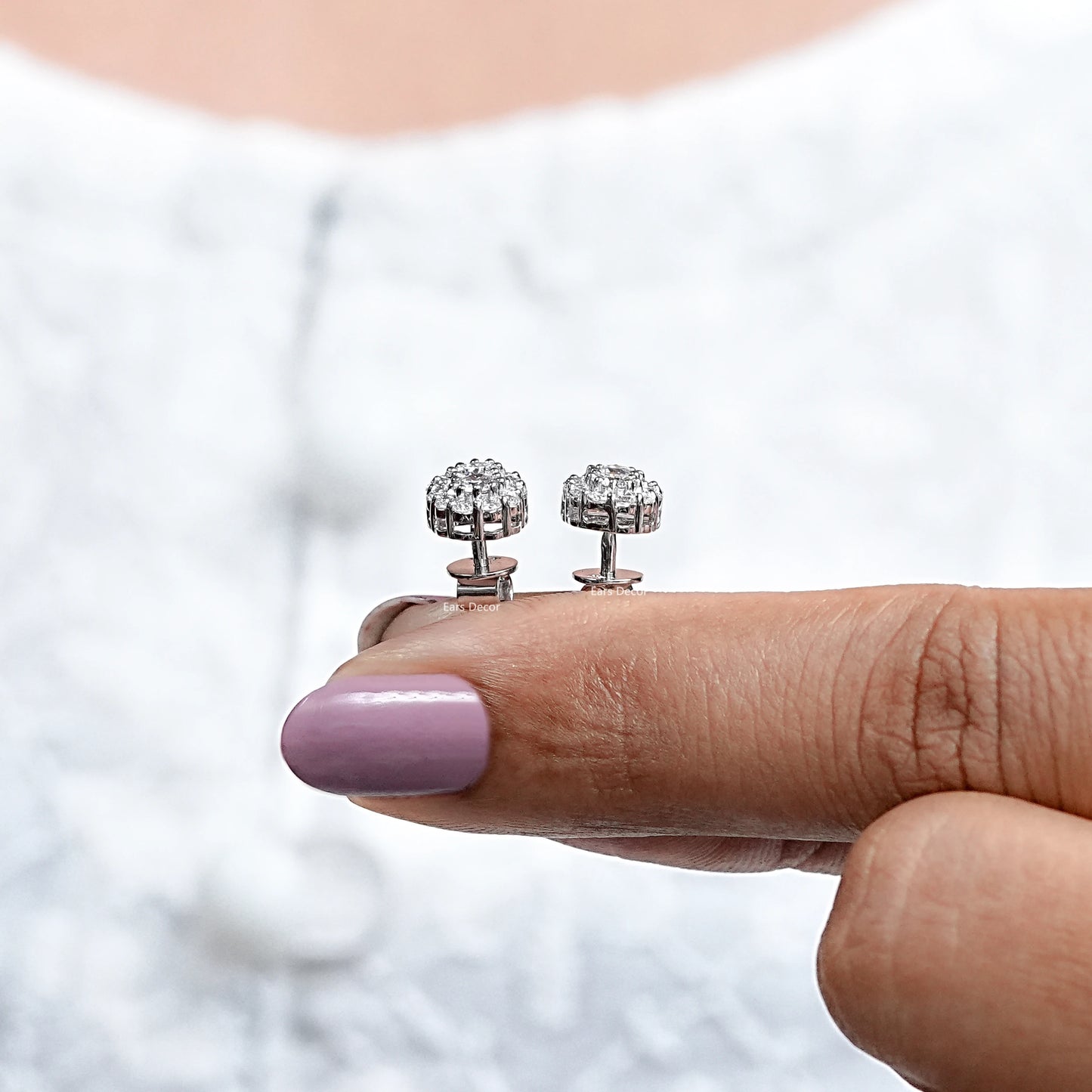 Round Lab Grown Diamond Halo Stud Earrings