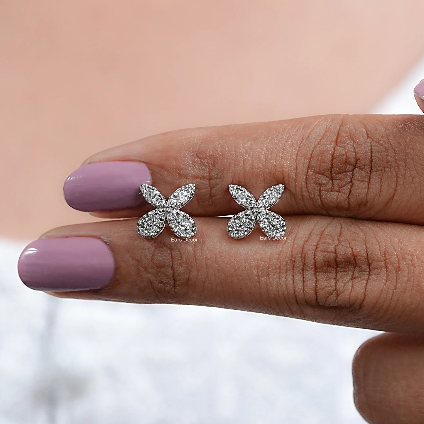 Pave Set lab Diamond Butterfly Stud Earrings