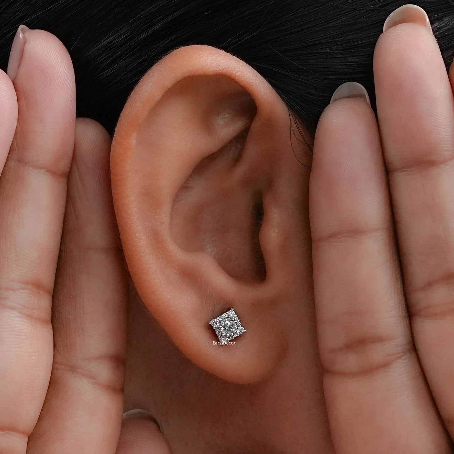 Round Lab Diamond Halo Stud Earrings