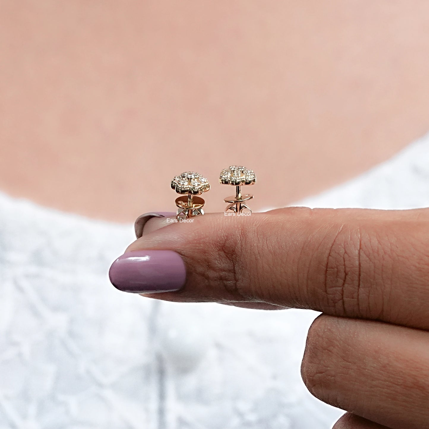 Round Lab Grown Diamond Floral Stud Earrings