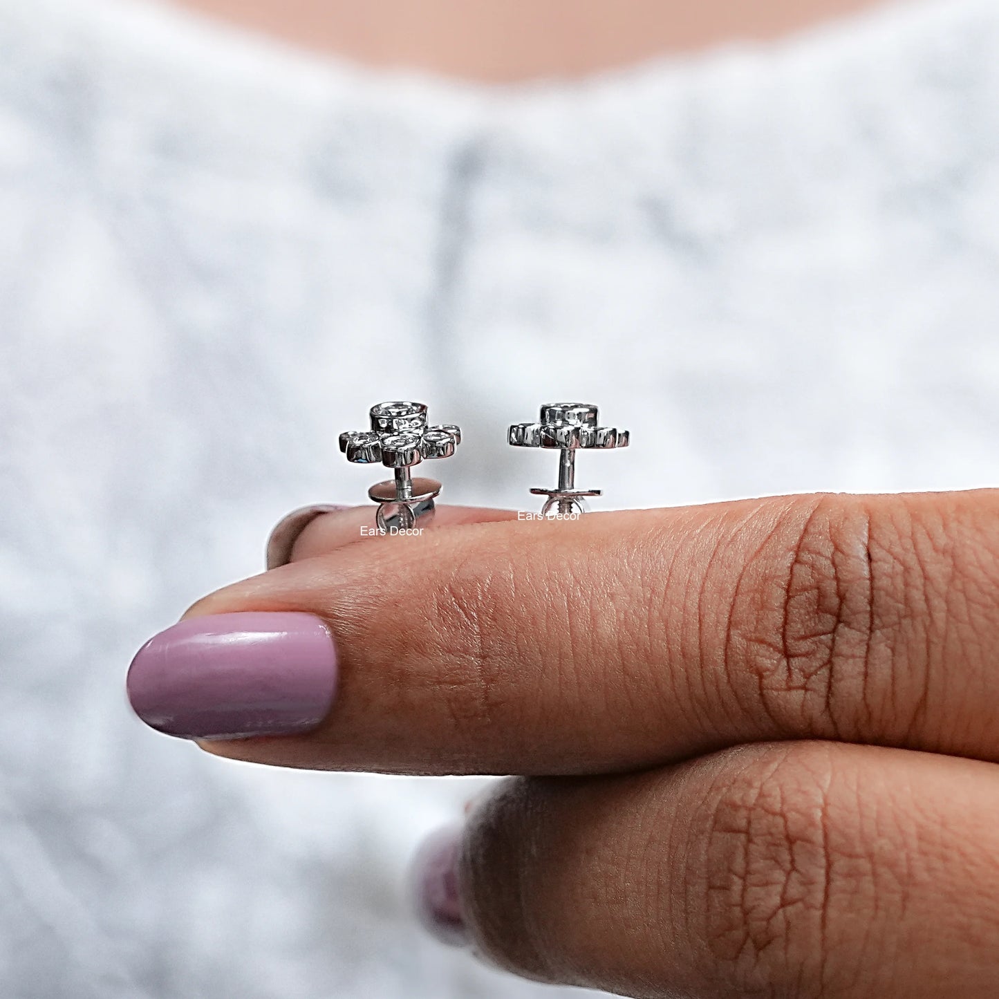 Round Lab Diamond Bezel Set Paw Earrings