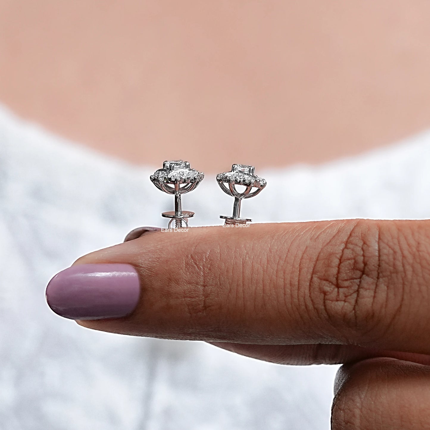 Round Cut Lab Diamond Hexagon Cluster Halo Stud