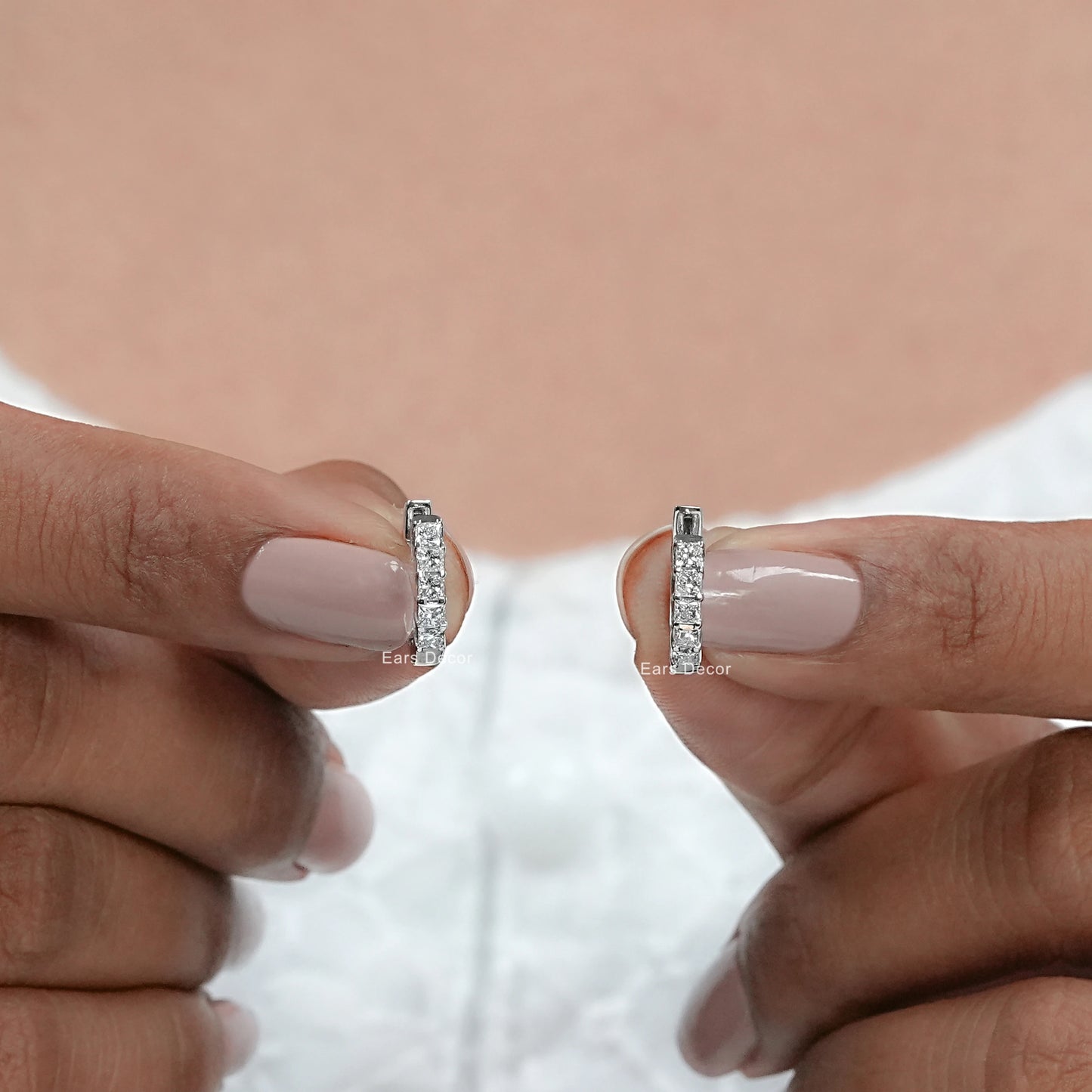 Princess Cut Lab Diamond Huggie Hoop Earrings