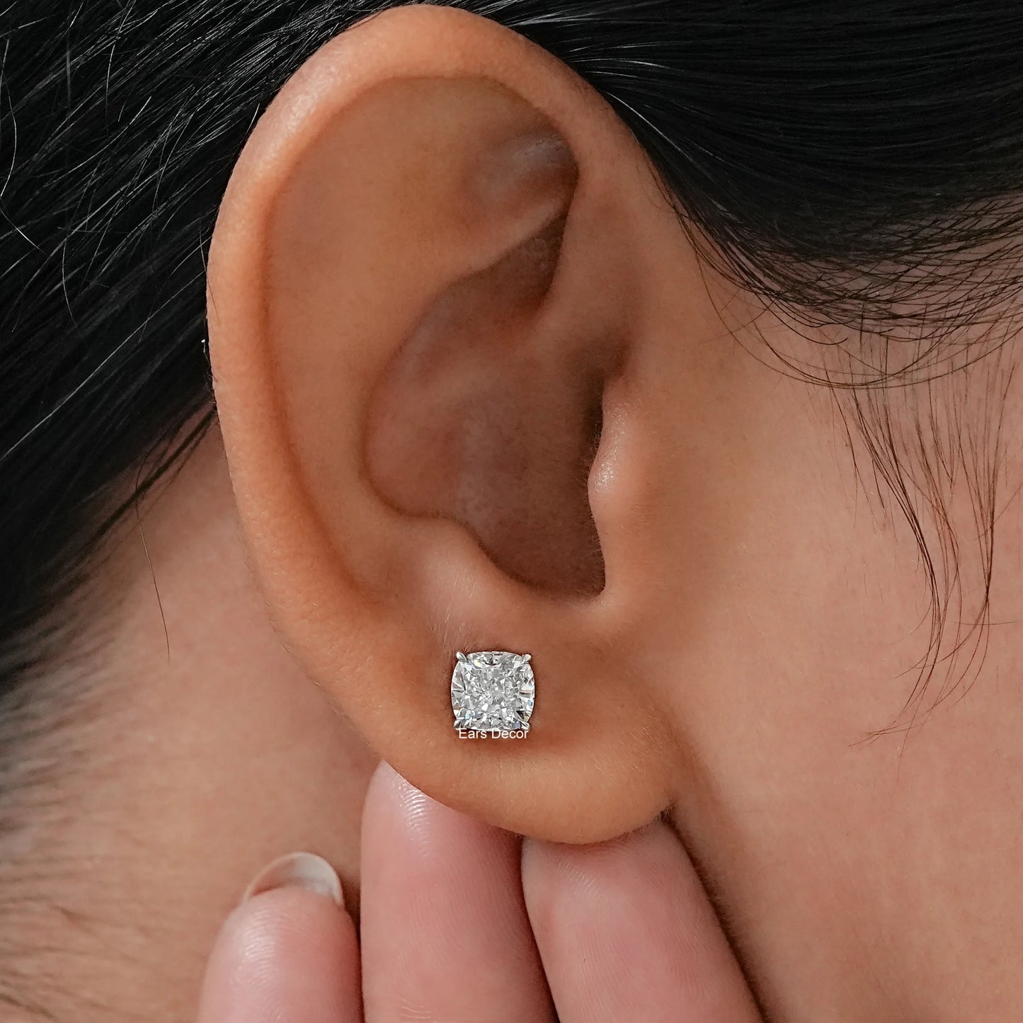 Cushion Cut Natural Diamond Solitaire Stud Earrings
