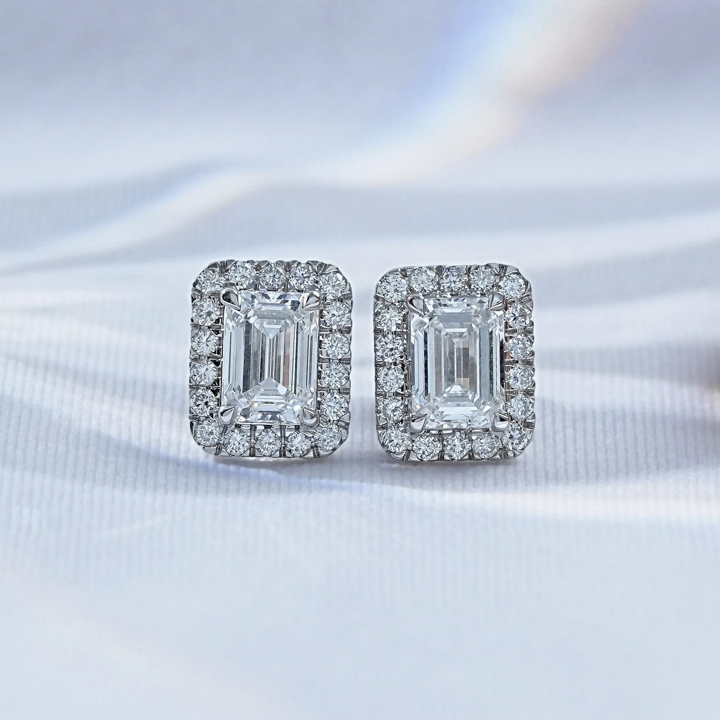 Emerald Cut Lab Diamond Halo Stud Earrings
