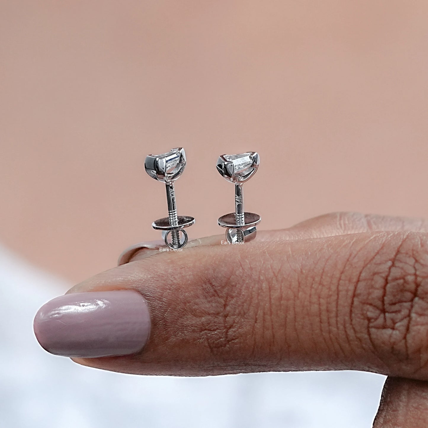 Arrow Cut Round Diamond Half Bezel Stud Earrings