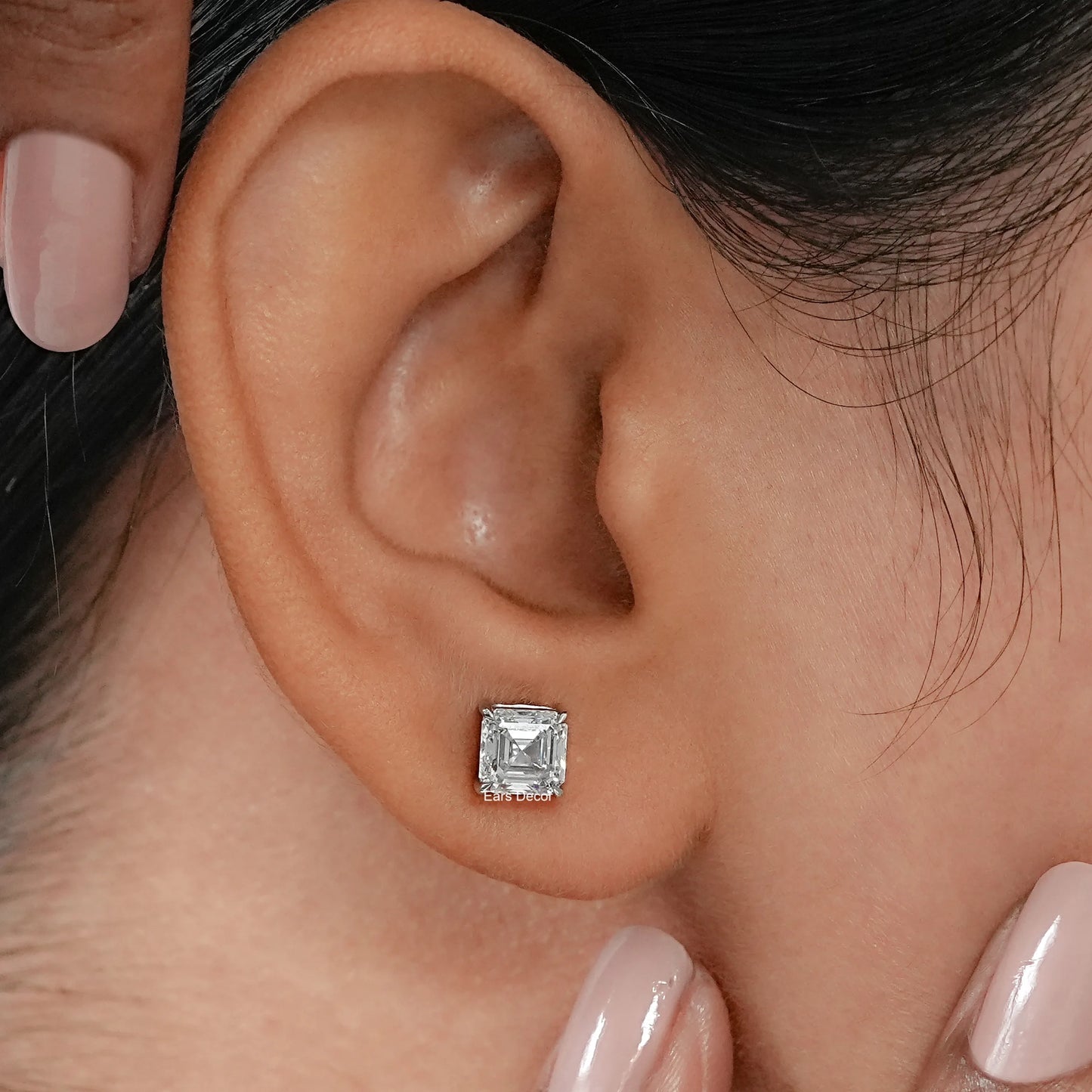 Asscher Cut Natural Diamond Dainty Stud Earrings