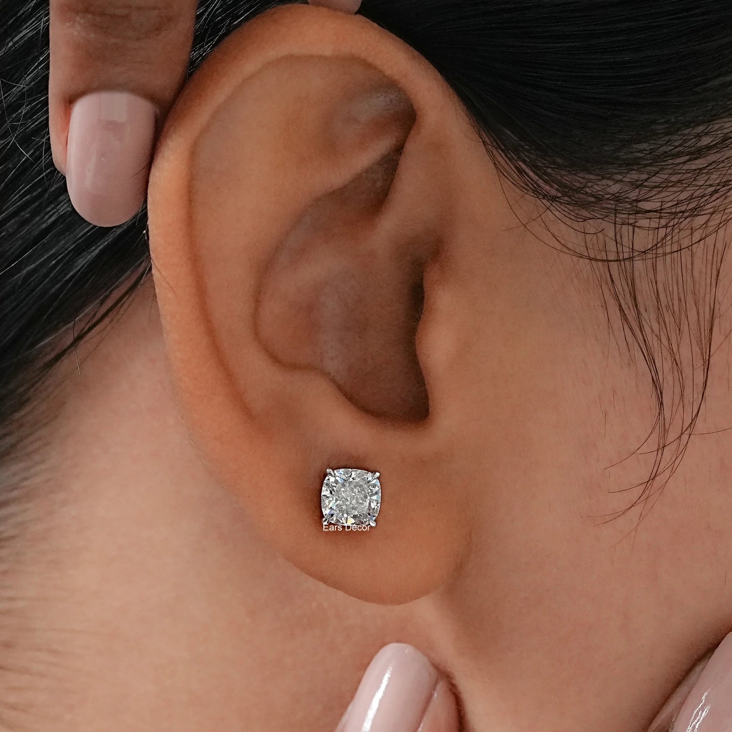 Cushion Cut Natural Diamond Solitaire Stud Earrings