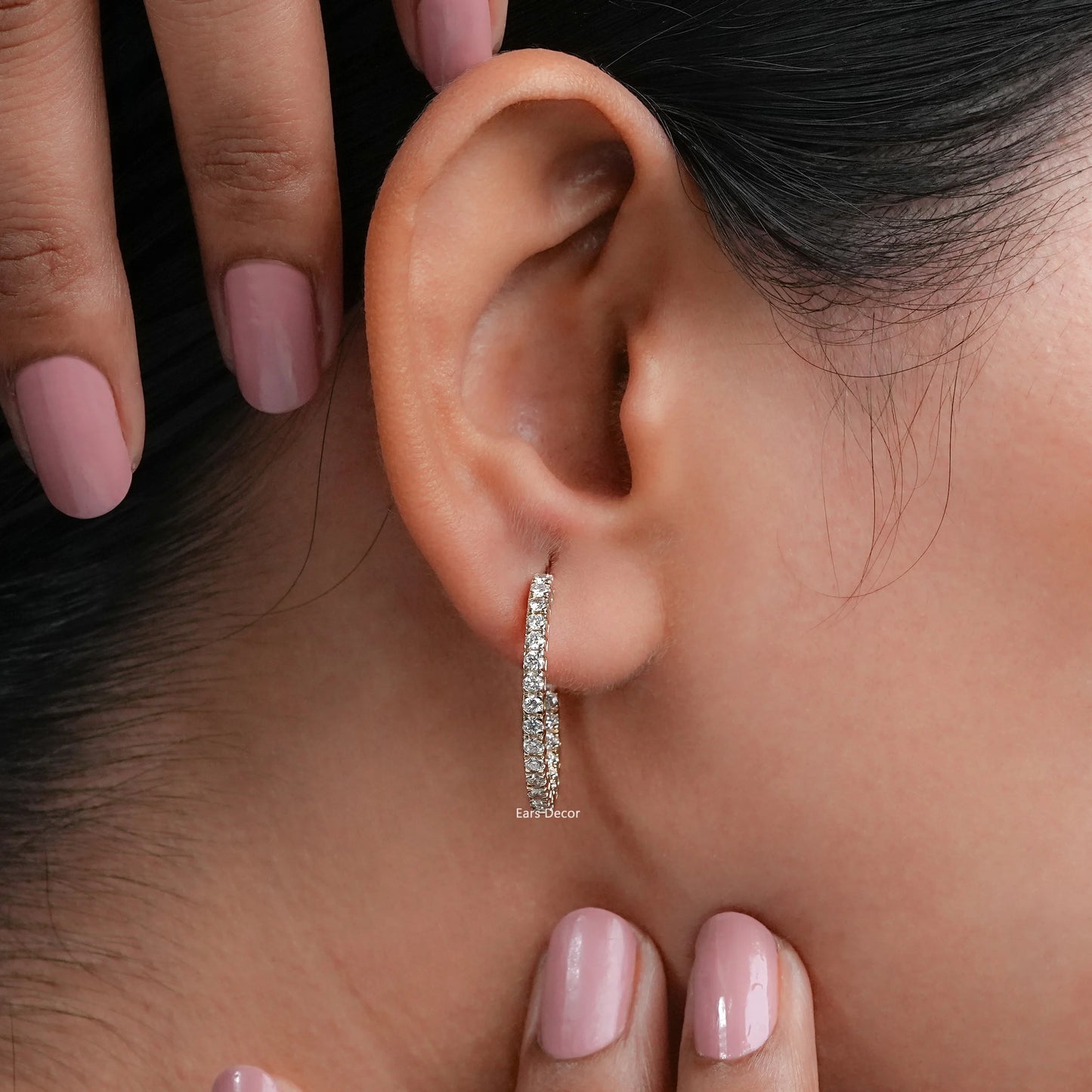 Brilliant Round Cut Lab Diamond In-Out Hoop Earrings