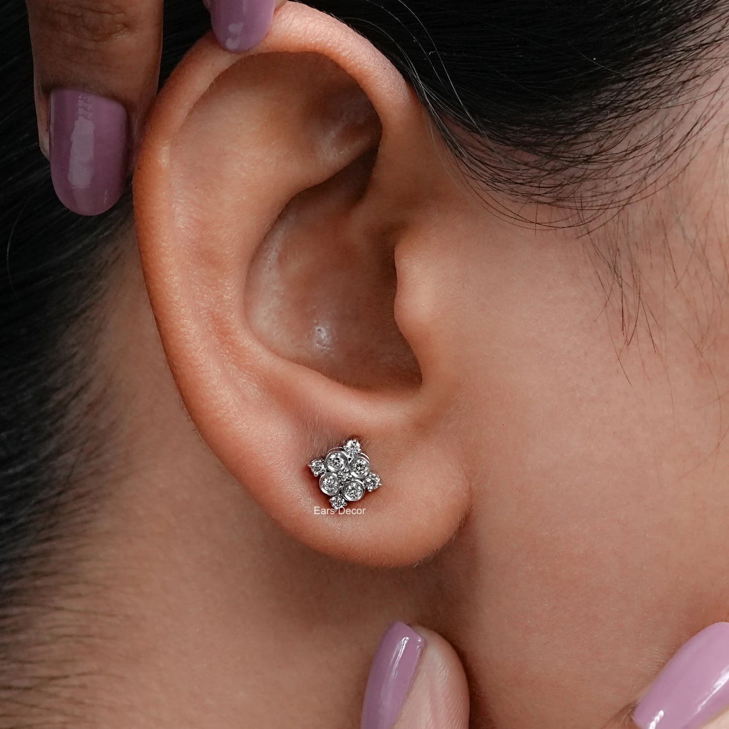 Bezel Set Round Cut Lab Diamond Cluster Stud Earrings