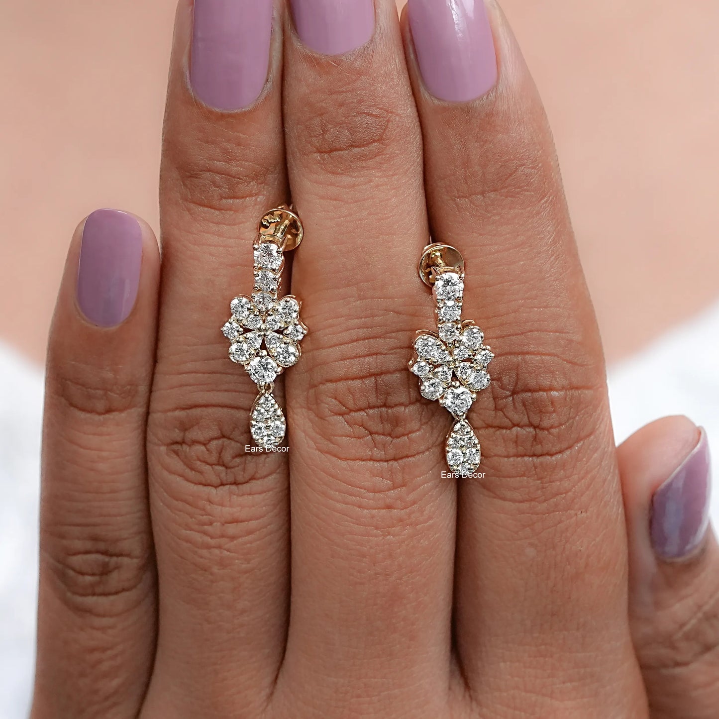 Round Cut Natural Diamond Pear Drop Earrings