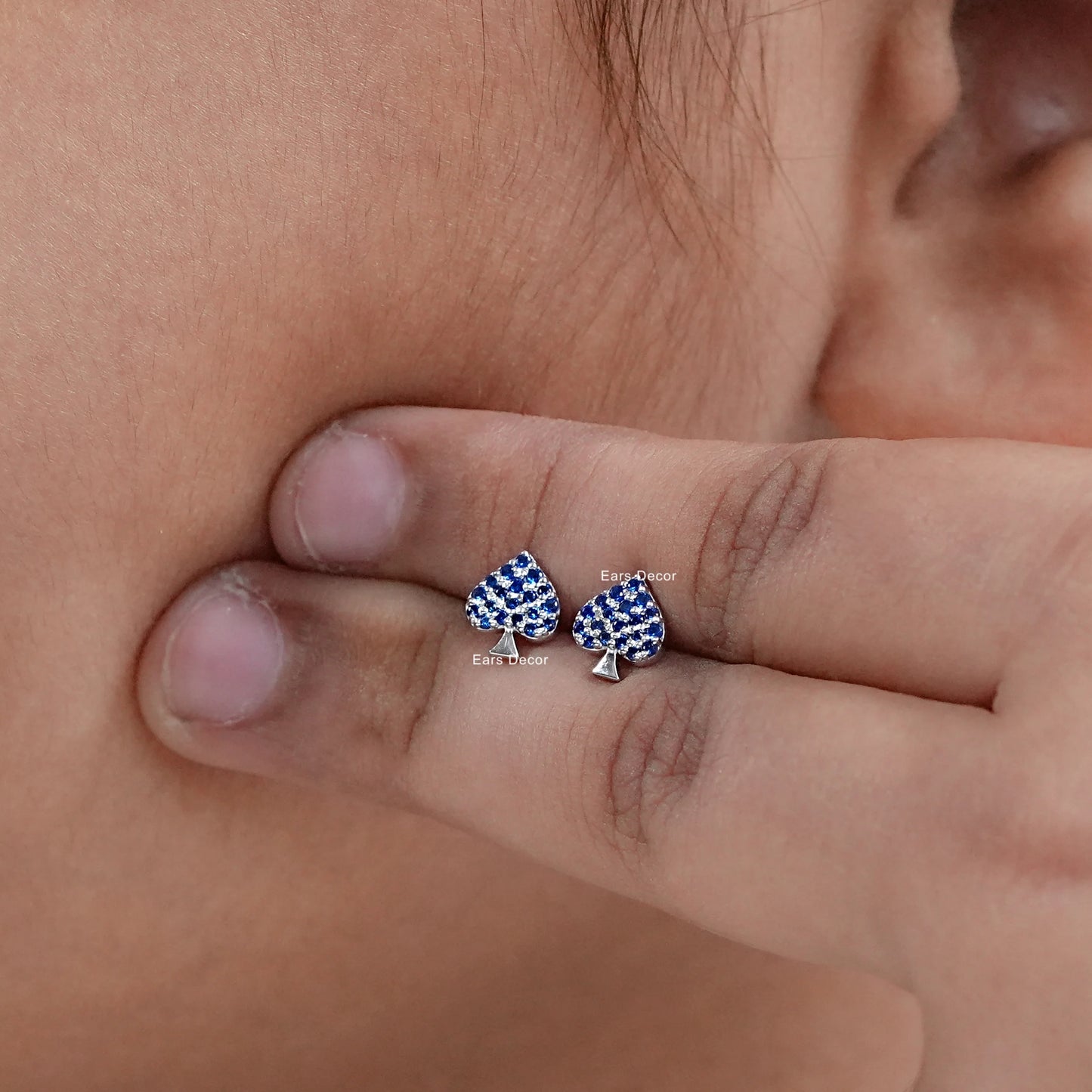 Sapphire Gemstone Spade Symbol Stud Earrings