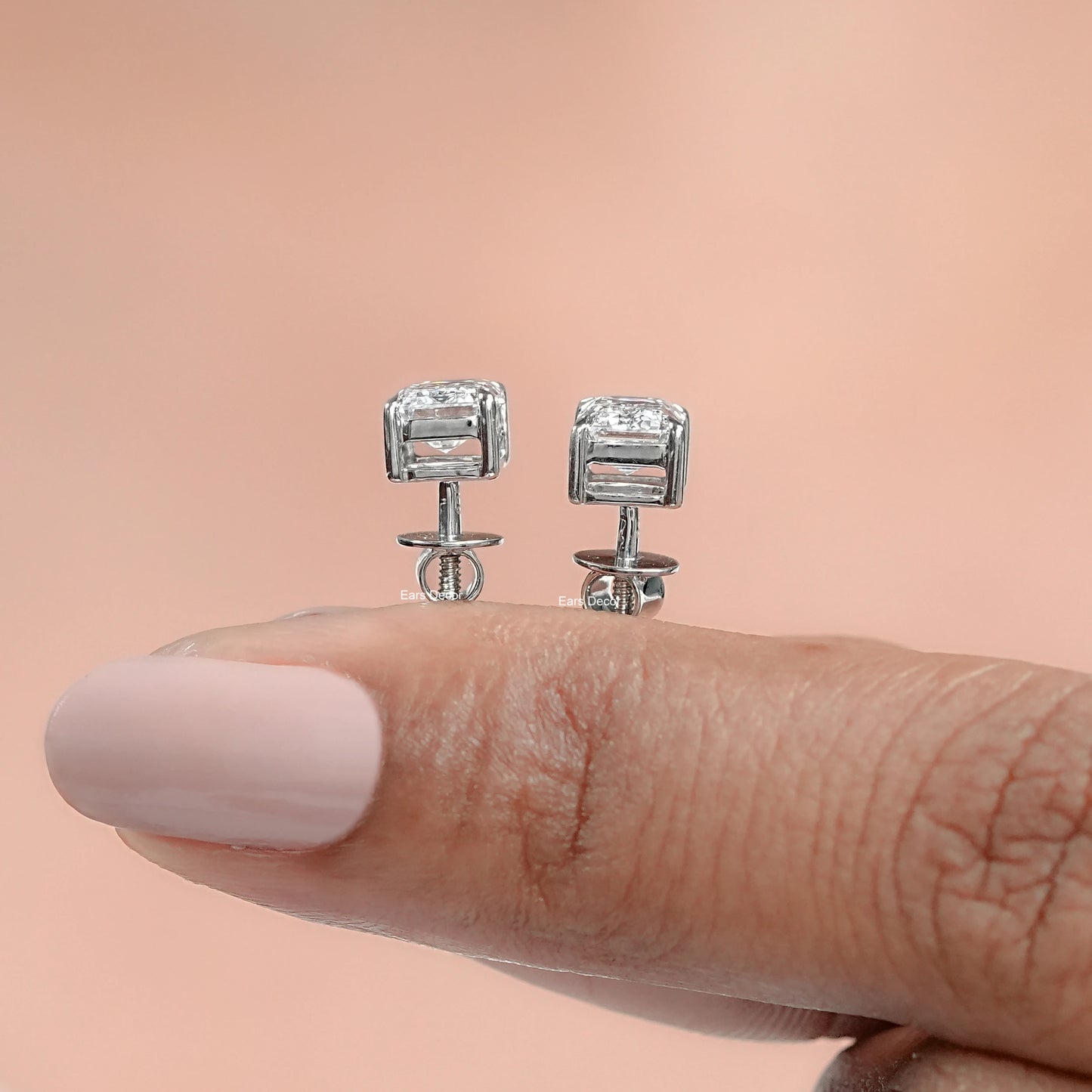 Emerald Cut Moissanite Solitaire Stud Earrings