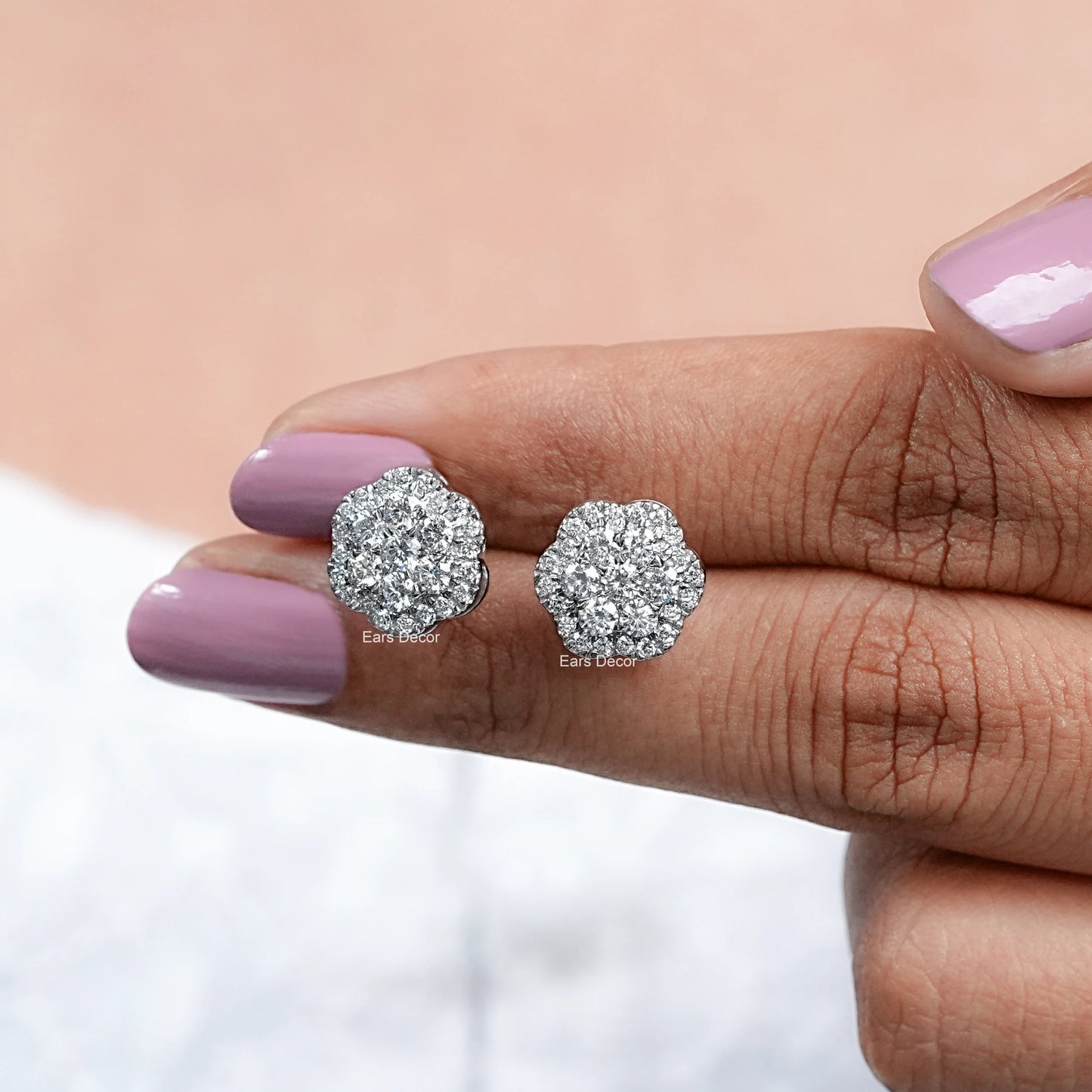 Round Cut Lab Grown Diamond Halo Stud Earrings