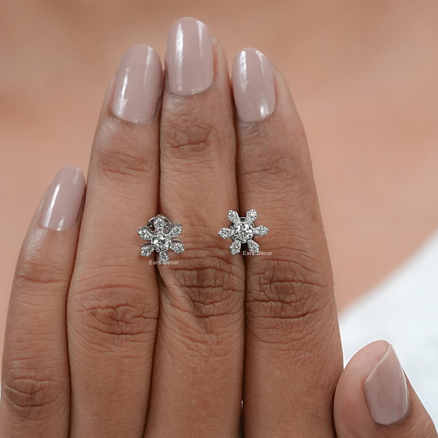 Round Cut Lab Diamond Dainty Flower Stud Earrings