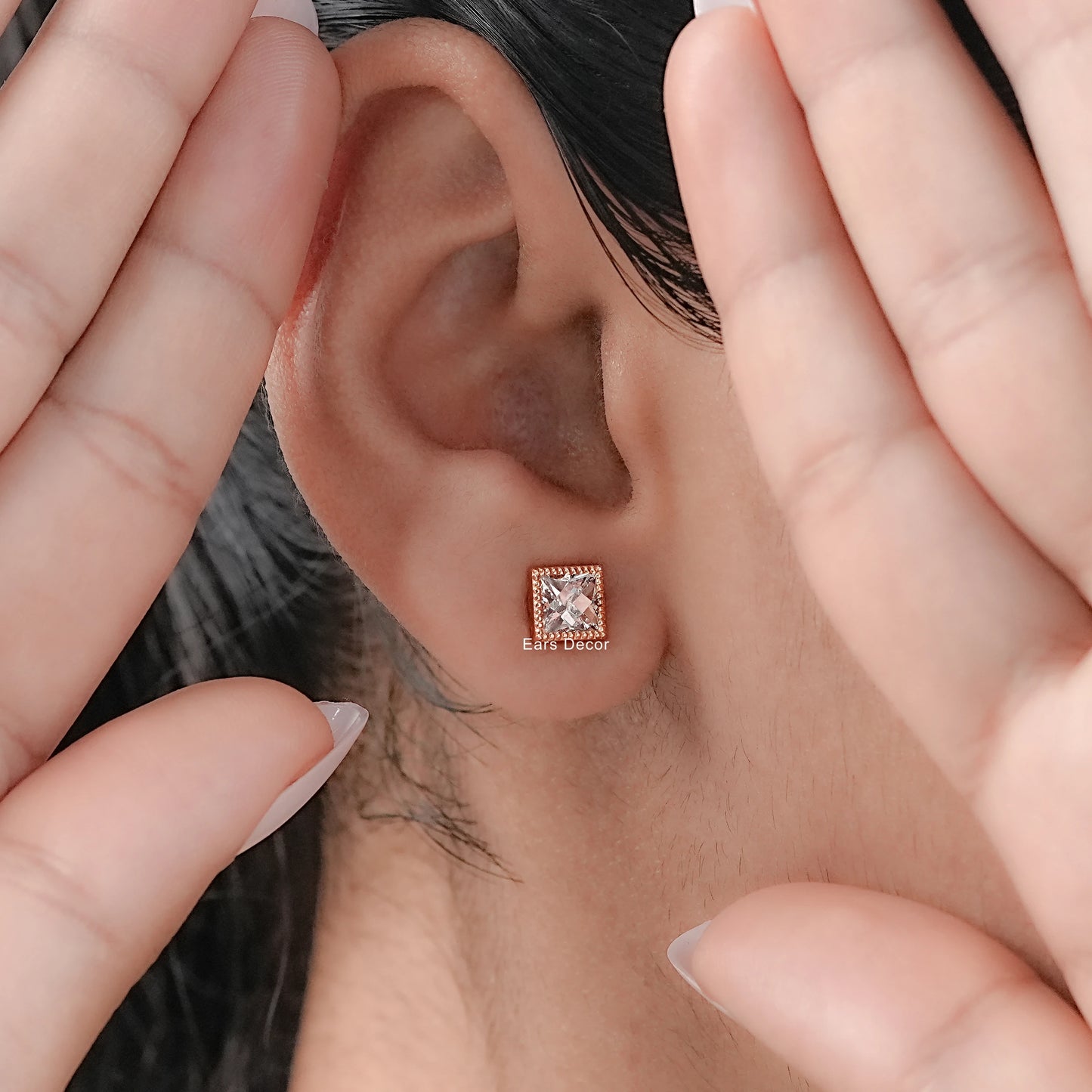 French Cut Diamond Stud Earrings