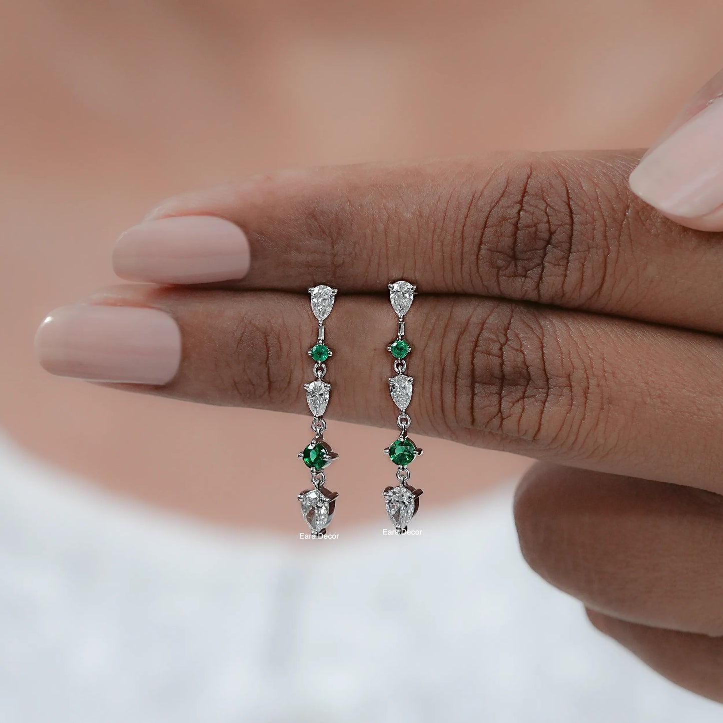 Lab Diamond Round Gemstone Dangle Drop Earrings