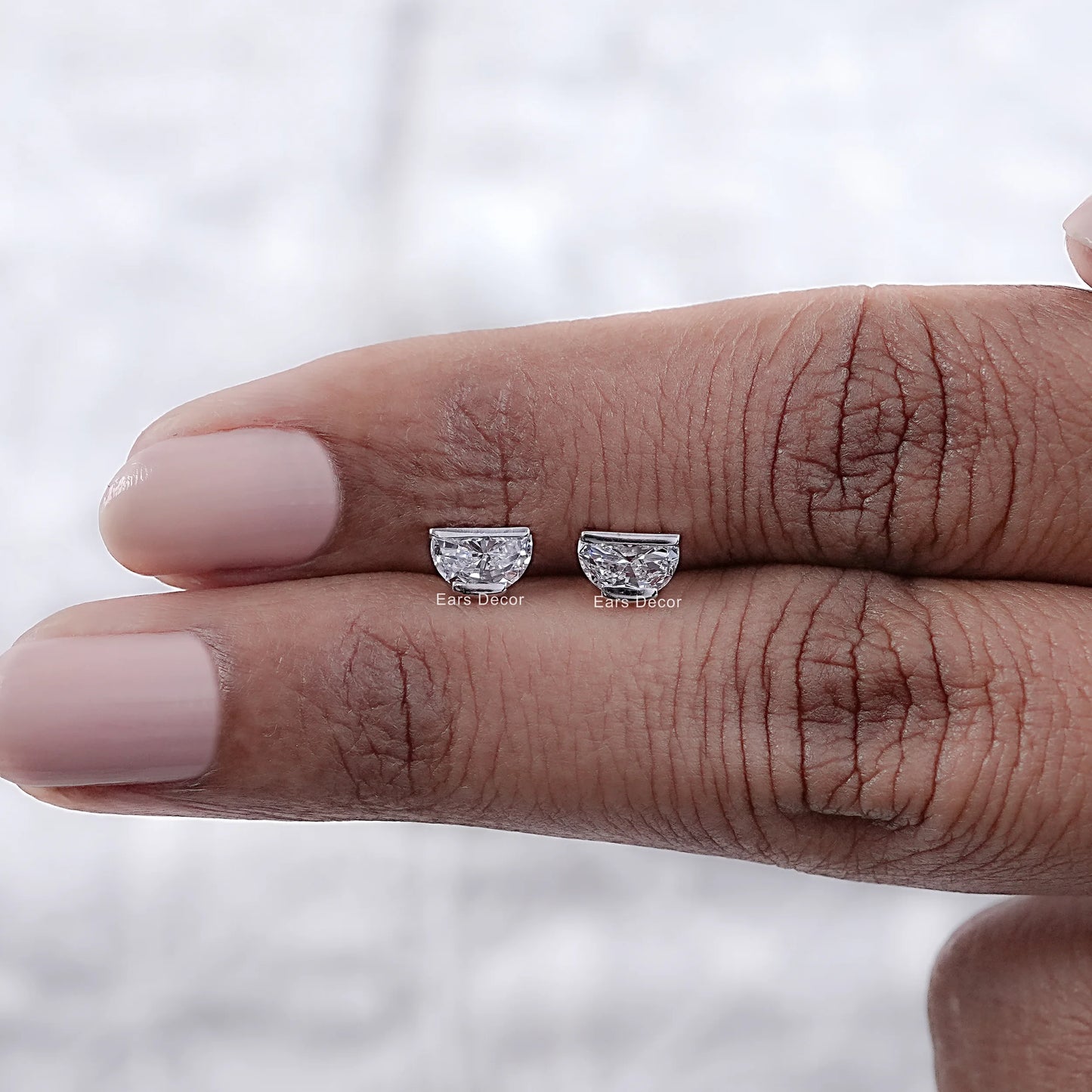 Half Moon Lab Diamond Stud Earrings