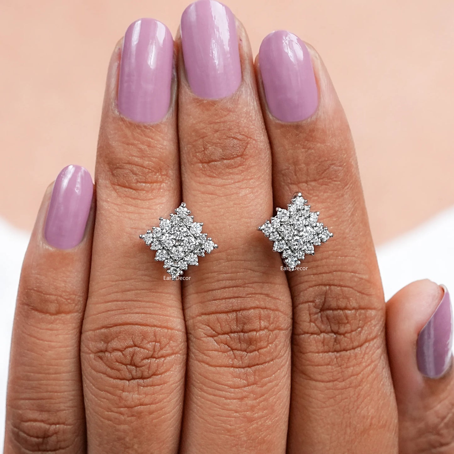 Round Cut Natural Diamond Square Cluster Earrings