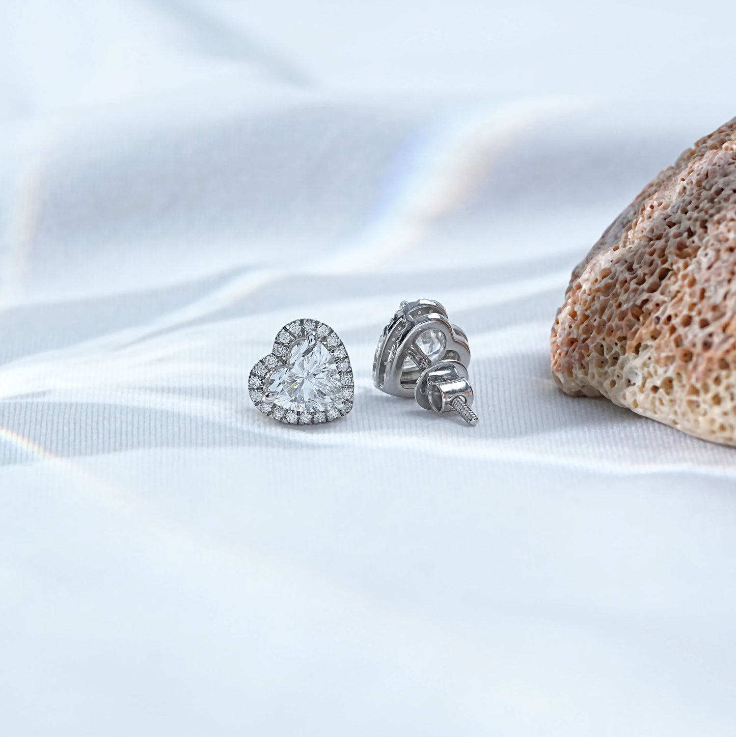 Heart Brilliant Cut Halo Lab Diamond Stud Earrings