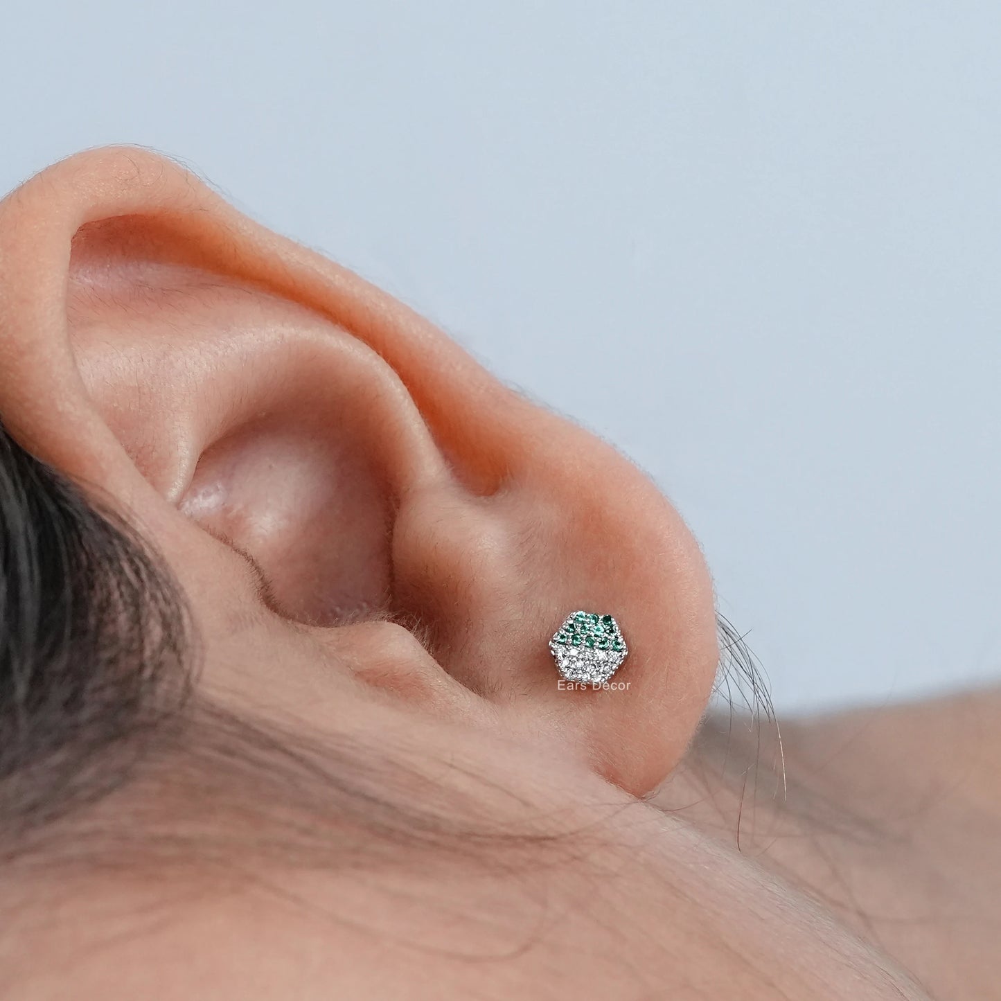 Round Cut Green Gemstone Hexagon Shape Kids Earrings