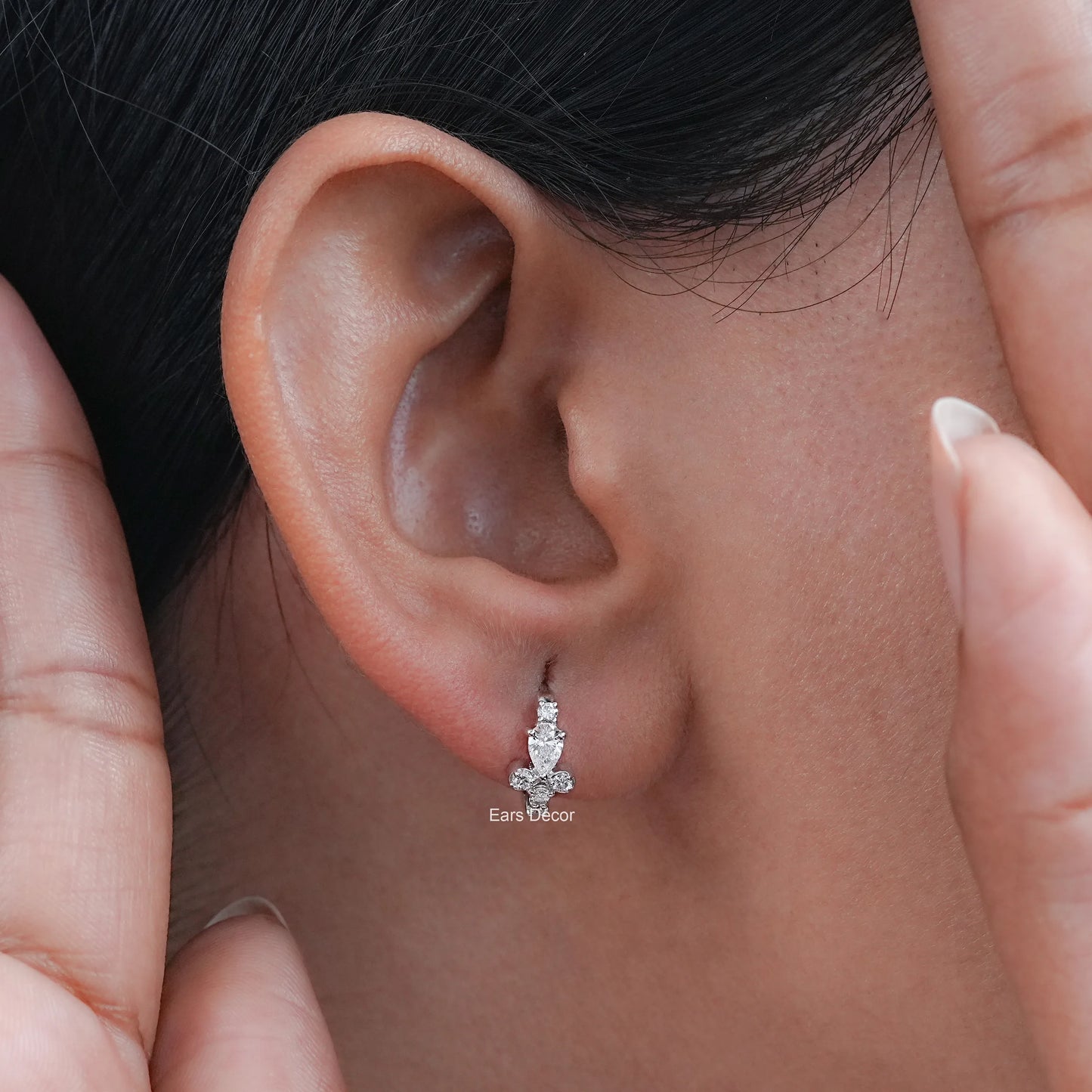 Pear And Round Lab Diamond Huggie Hoop Earrings